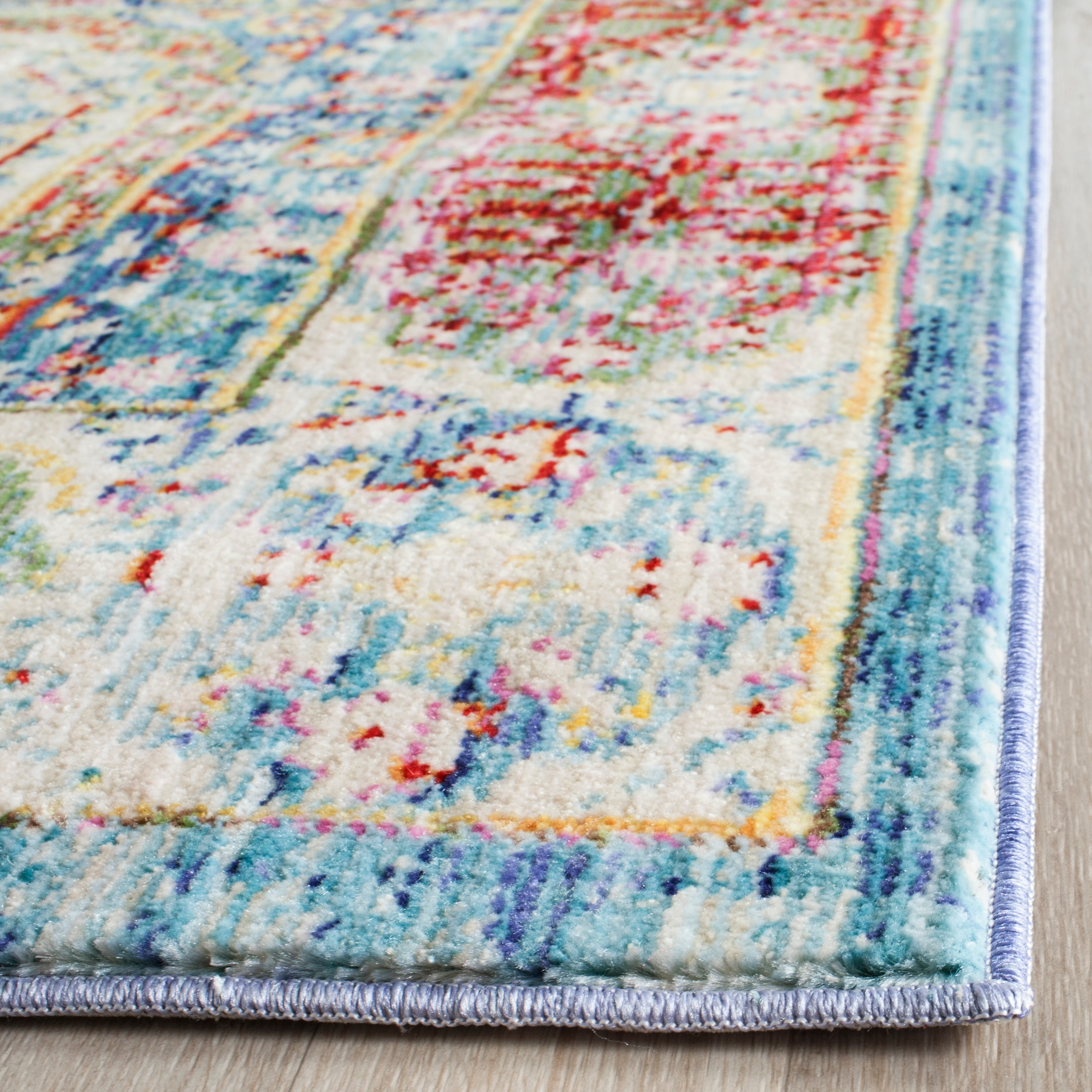 SAFAVIEH Valencia Makayla Overdyed Polyester Area Rug, Blue/Multi, 6'7" x 6'7" Square