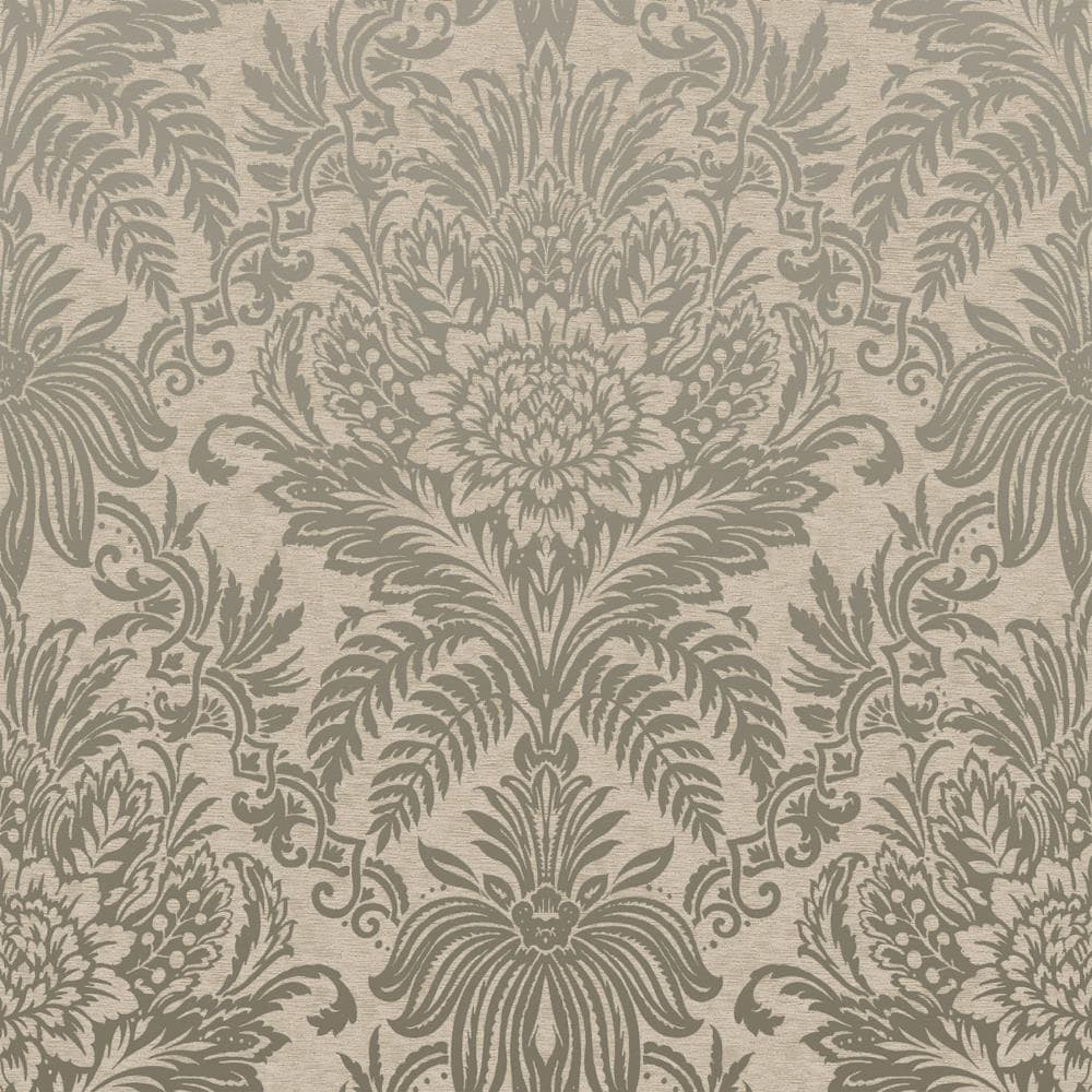 Crown Signature Beige Damask Unpasted Paper Wallpaper, 20.5-in by 33-ft, 56.4 sq. ft.