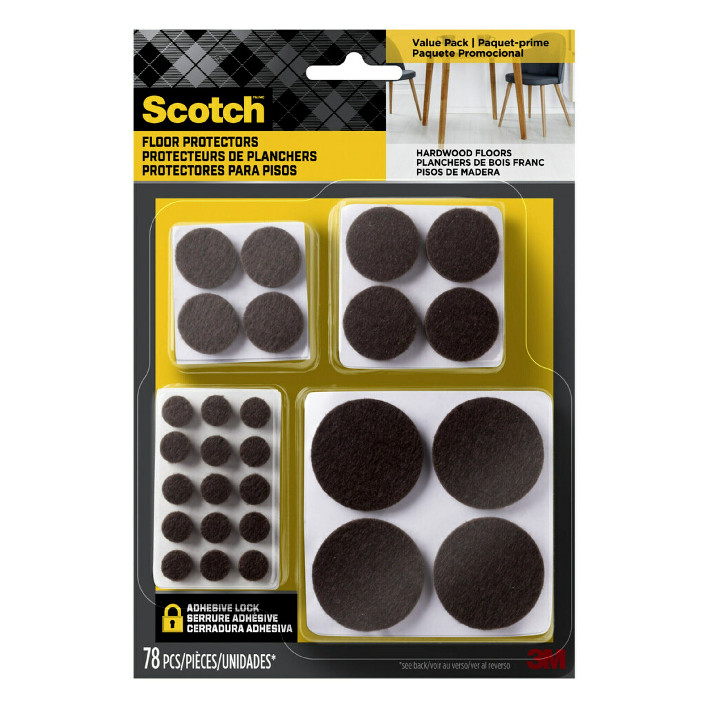 Scotch™ Round Felt Pads, Multi Pack, Brown, 78/pack