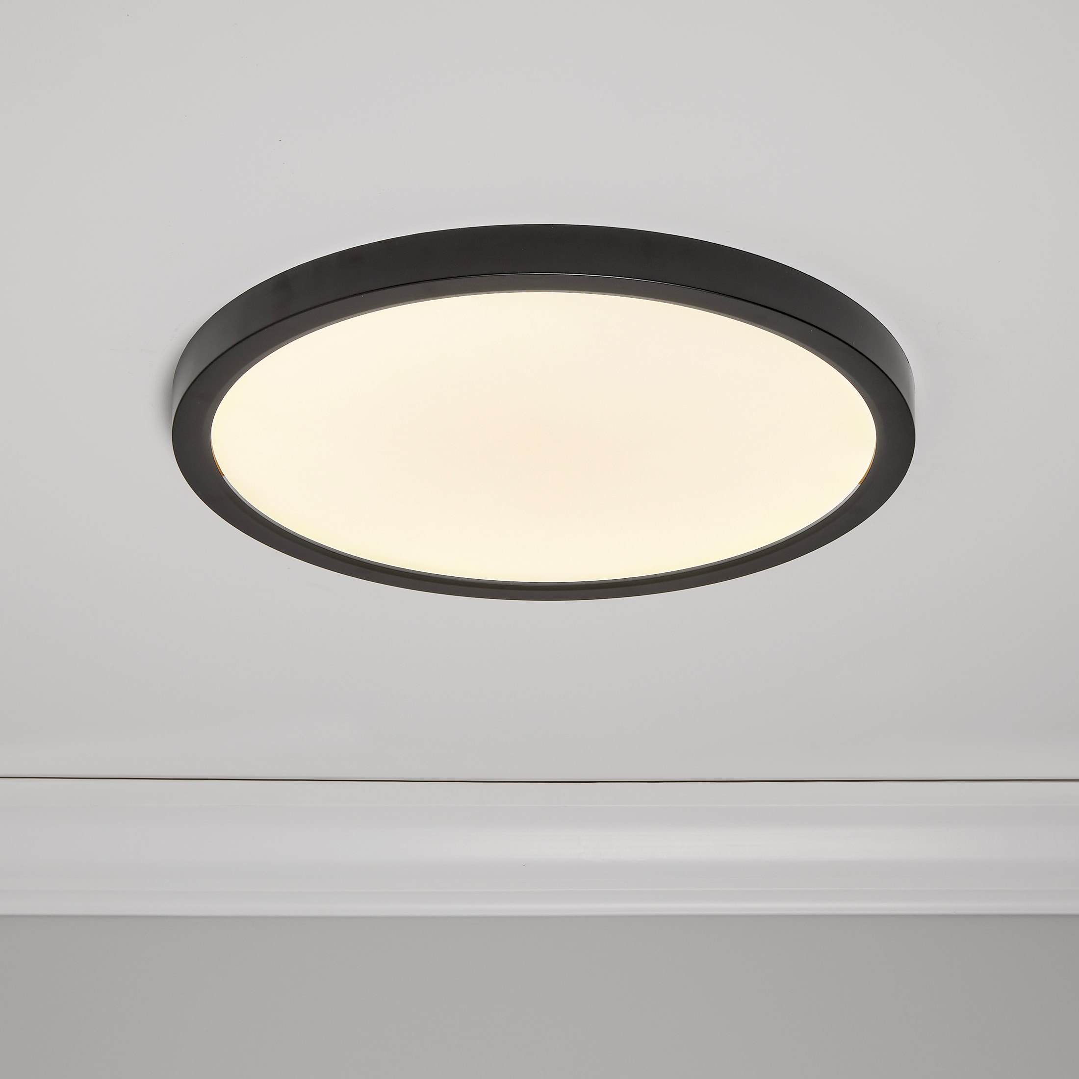 Maxxima 14 in. LED Flush Mount Ceiling Light, 5 CCT 2700K-5000K, 2400 Lumens, Traditional Indoor Black Trim Round Panel Light, Dimmable