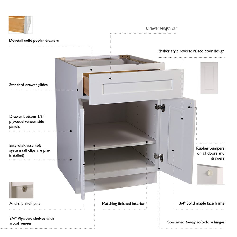Design House 561613 Brookings Unassembled Shaker Tall Wall Kitchen Cabinet 36x24x12, White
