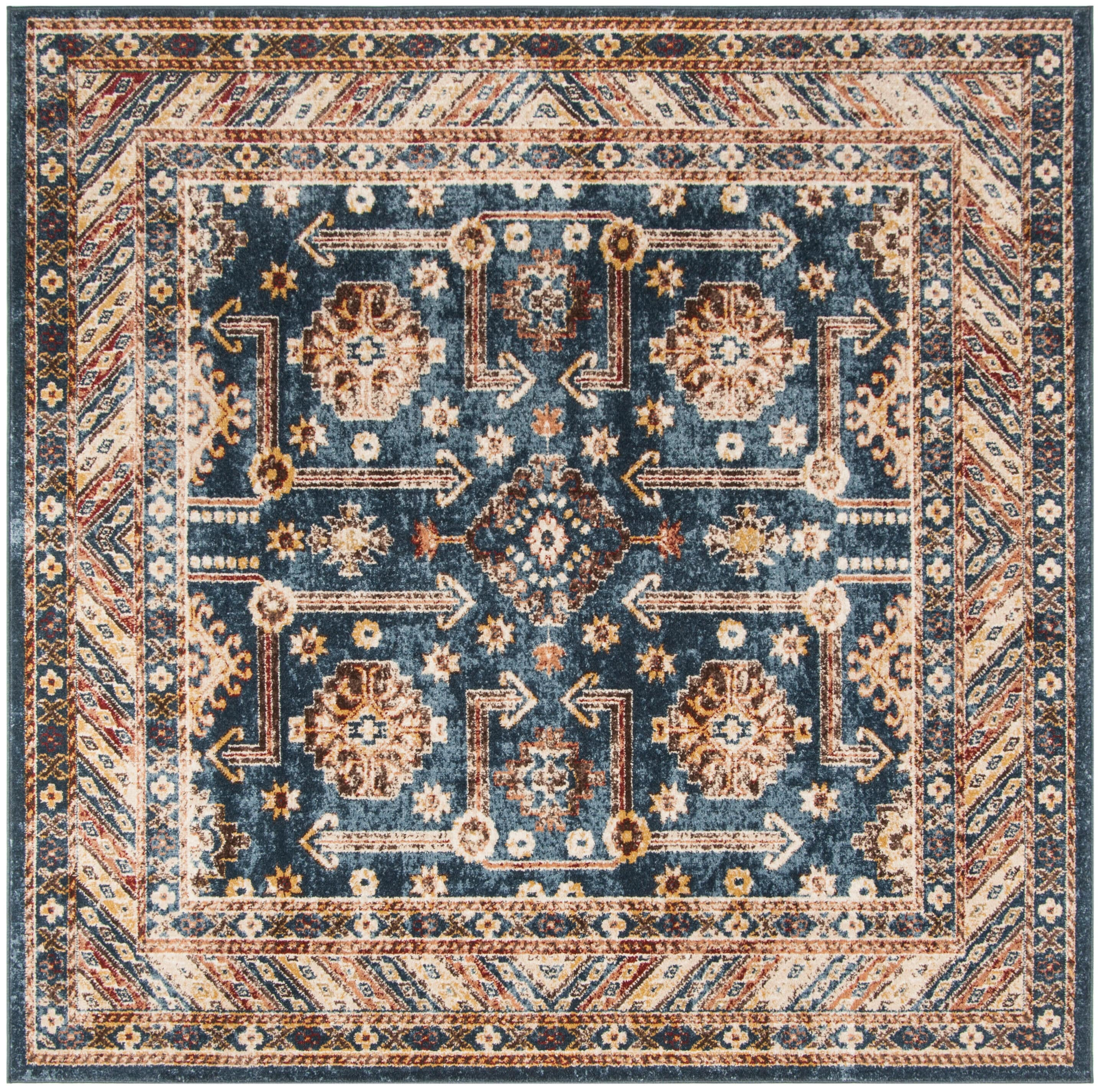 Safavieh Bijar Collection Traditional Oriental Vintage Runner Rug-Color:Royal/Ivory,Shape:Square,Size:6'-7" X 6'-7"