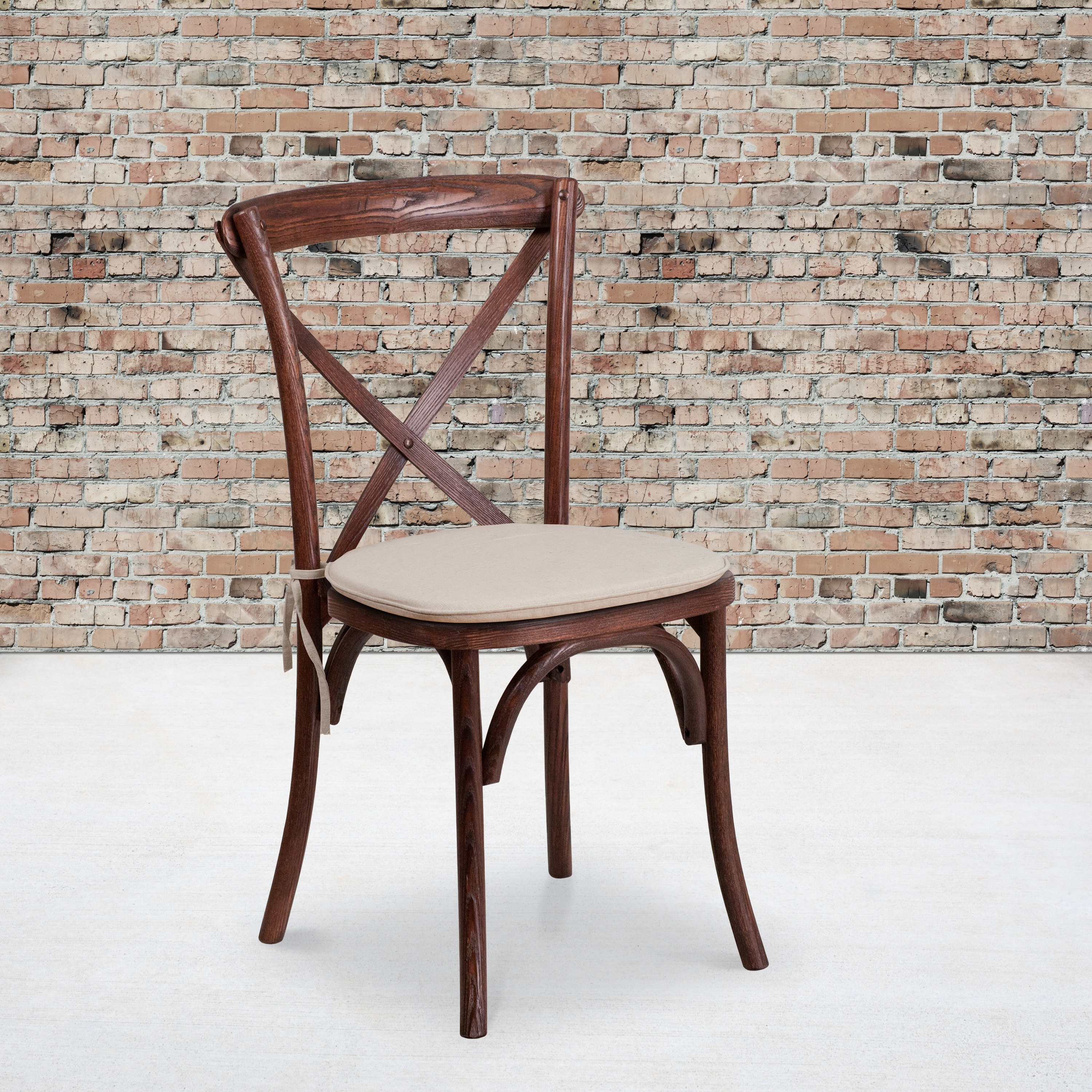 Flash Furniture HERCULES Series Stackable Mahogany Wood Cross Back Chair with Cushion