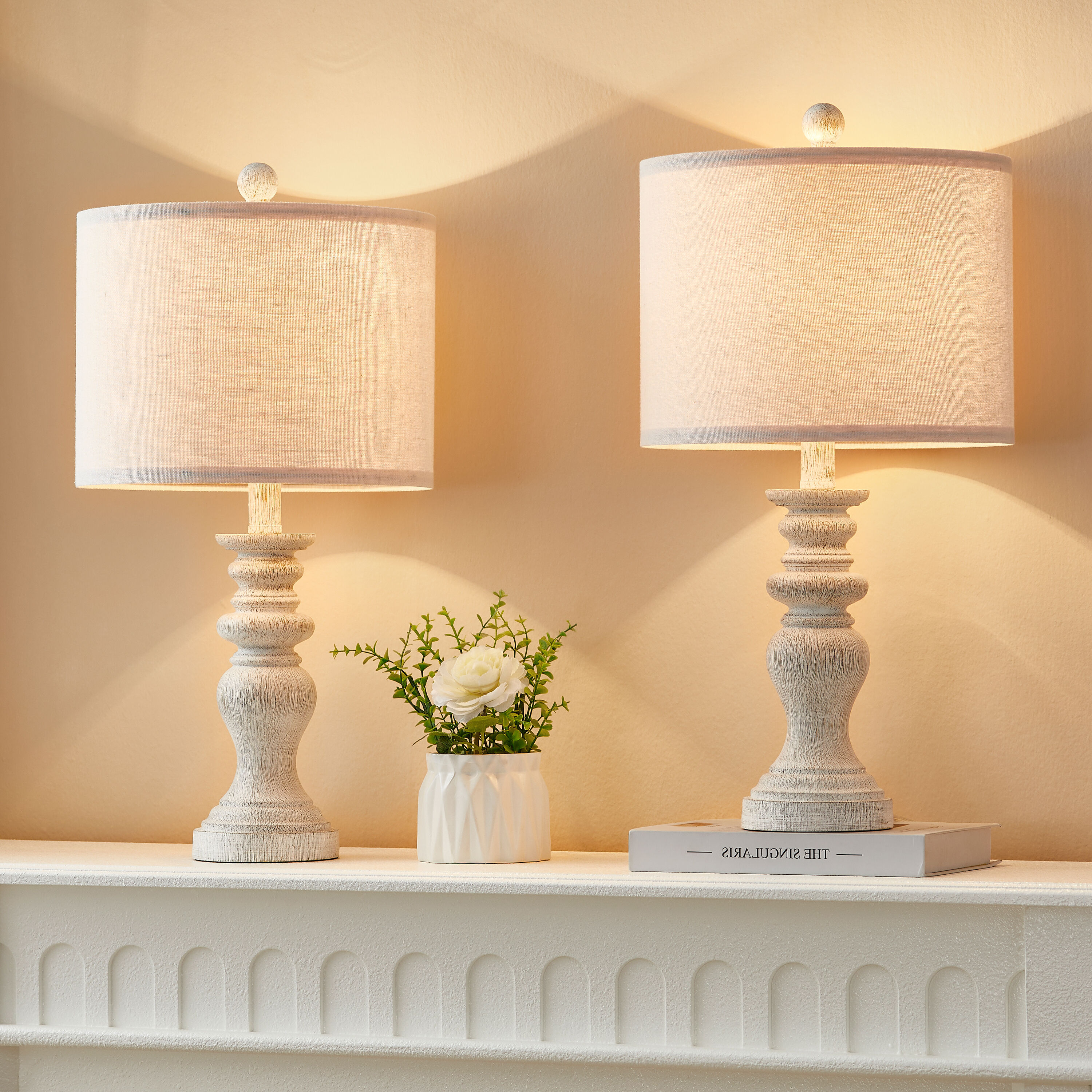 Kawoti  21.75" Farmhouse Table Lamp Set with Fabric Shade(Set of 2) - 11" W x 21.75" H