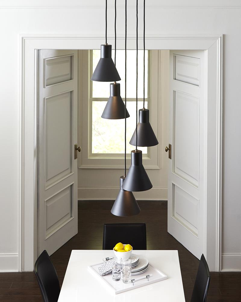 Towner 1-Light Satin Brass Accents Pendant with Black Shade LED Bulb