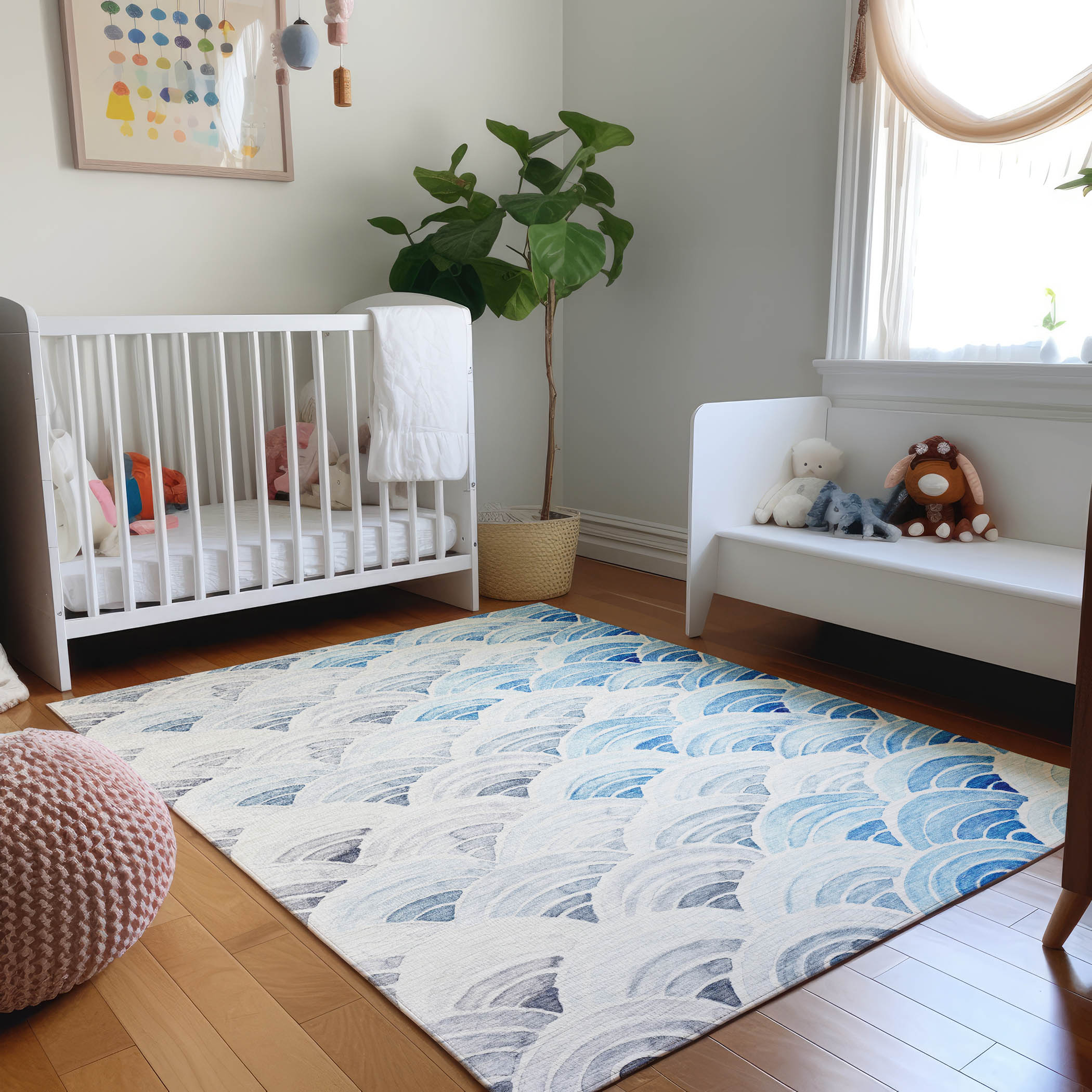 Blue Rectangular Washable Synthetic Rug 2'6" x 3'10"