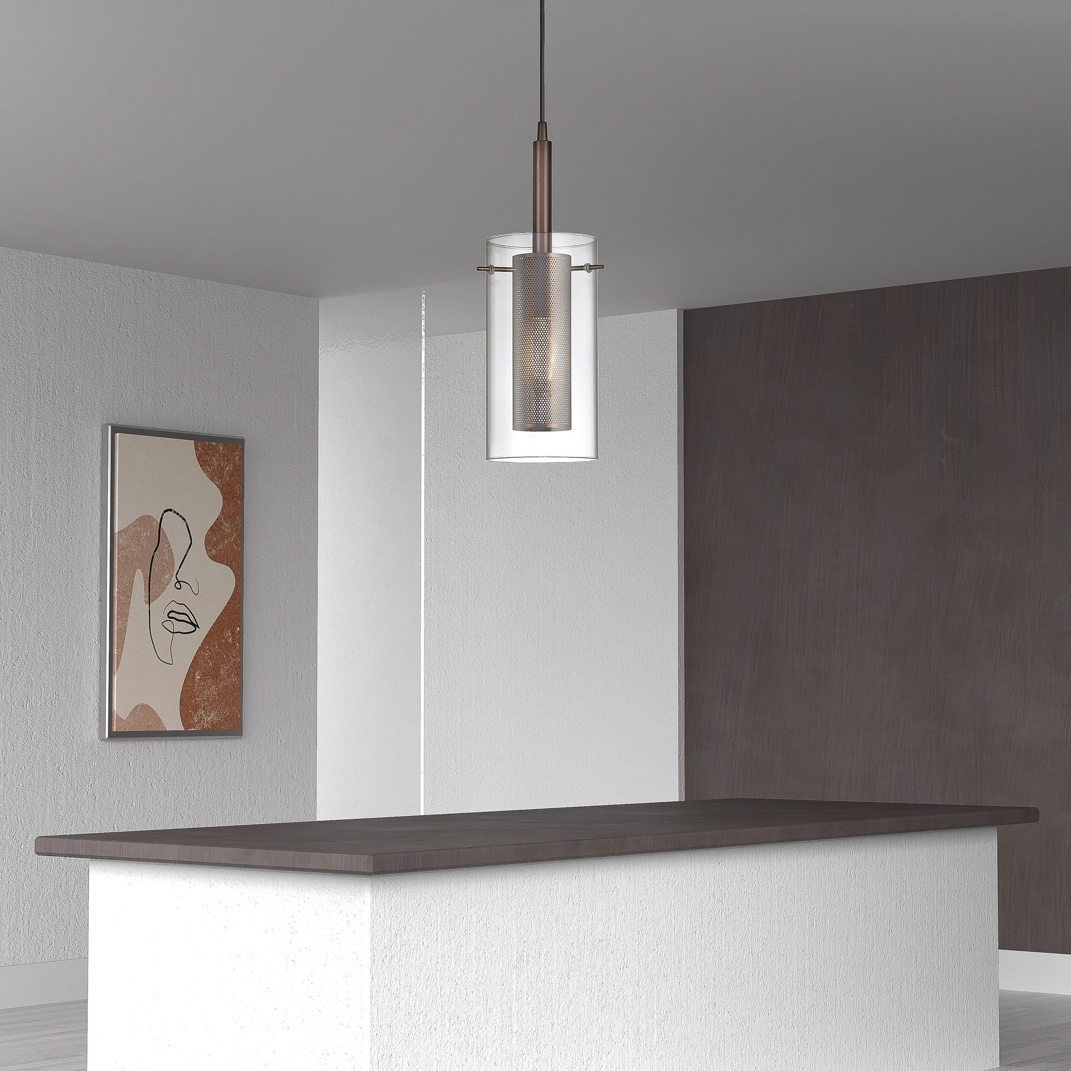 Dainolite 1 Light Metal and Glass Pendant - Oil Brushed Bronze