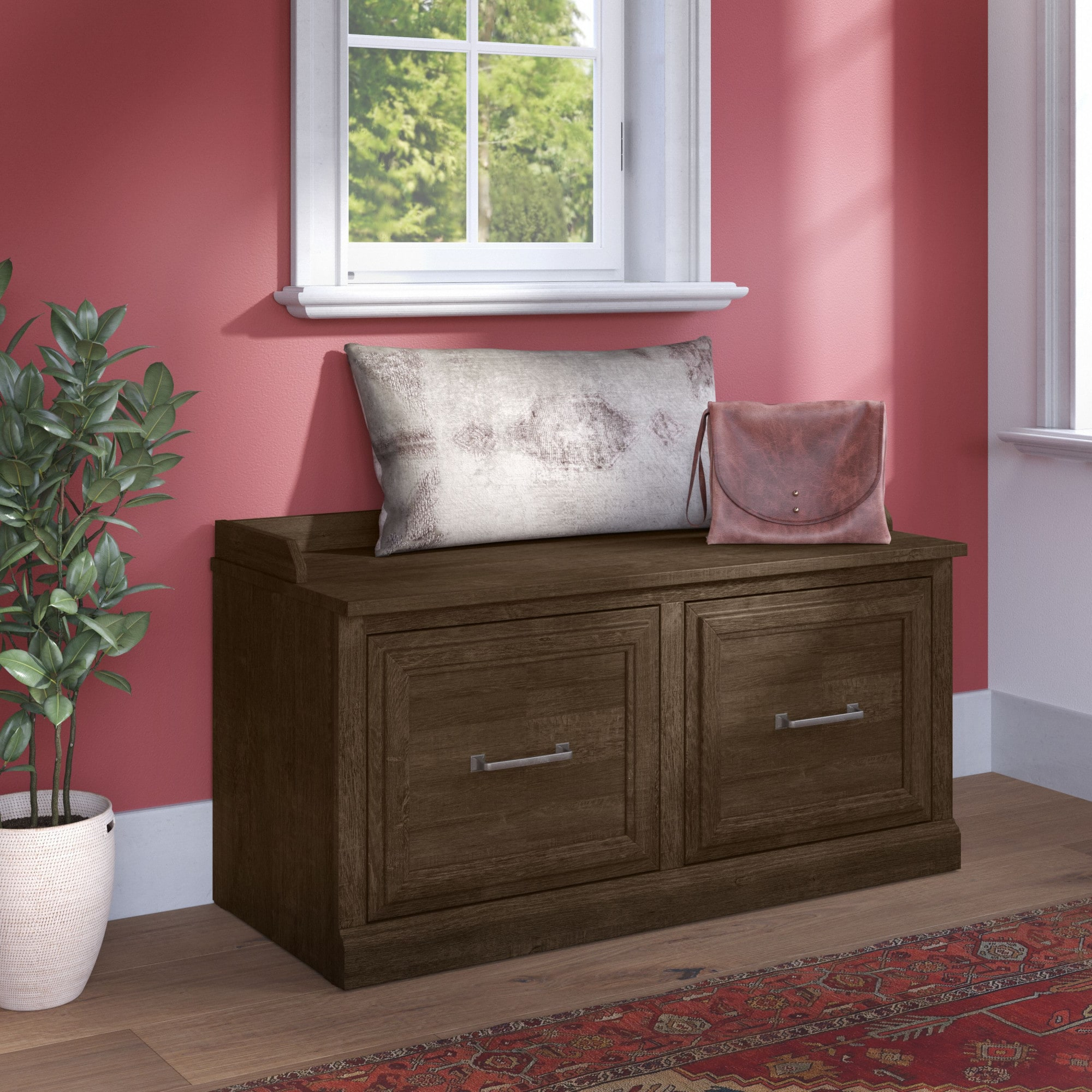 Woodland 40W Shoe Storage Bench with Doors in Ash Brown - Engineered Wood