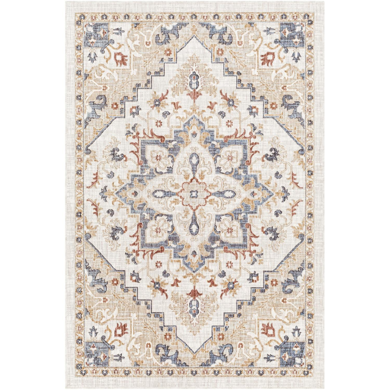 Eco-Friendly Blue 5'3" x 7' Rectangular Low Pile Rug