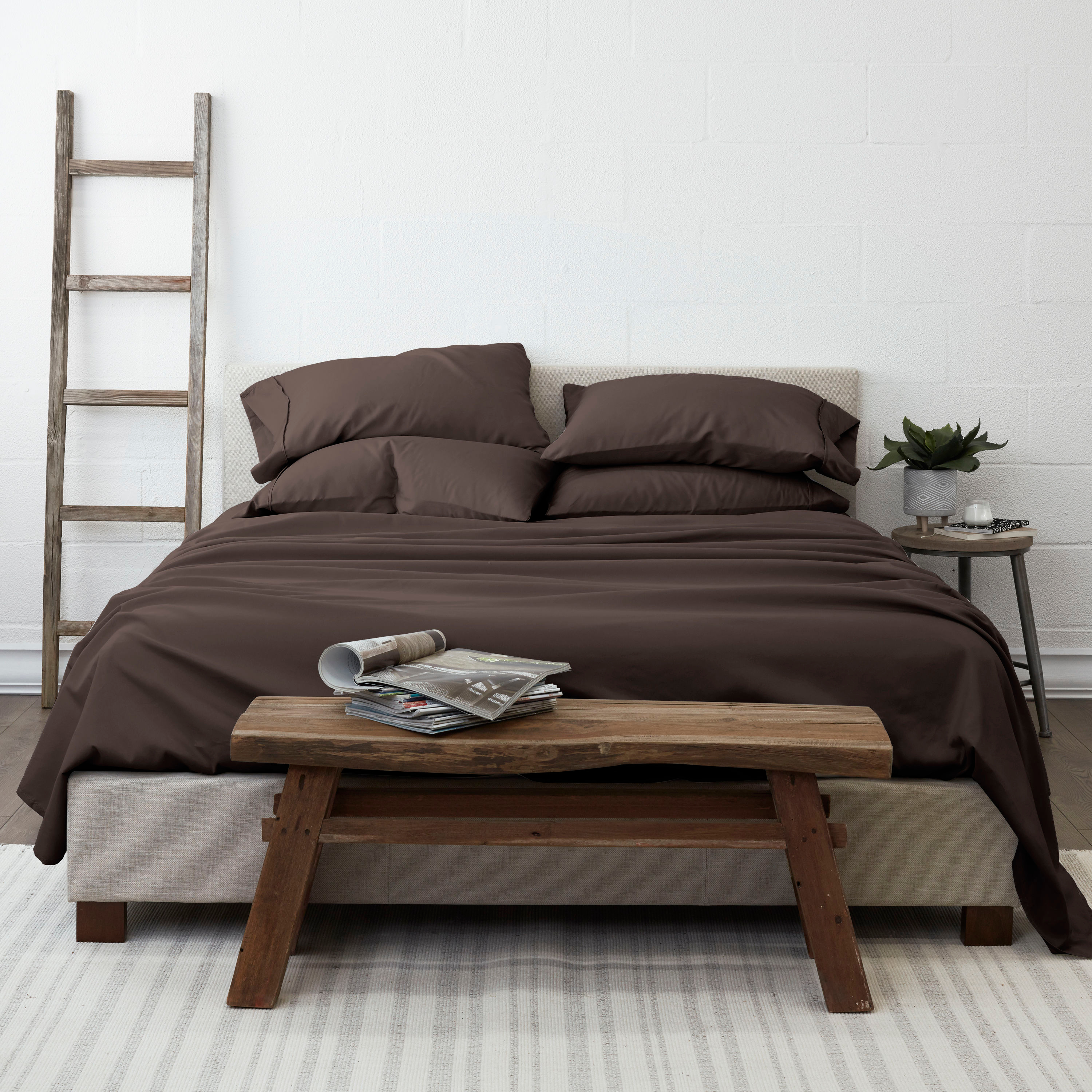 Comfort Canopy - 6 Piece Solid Chocolate Microfiber Bed Sheets for California King Beds