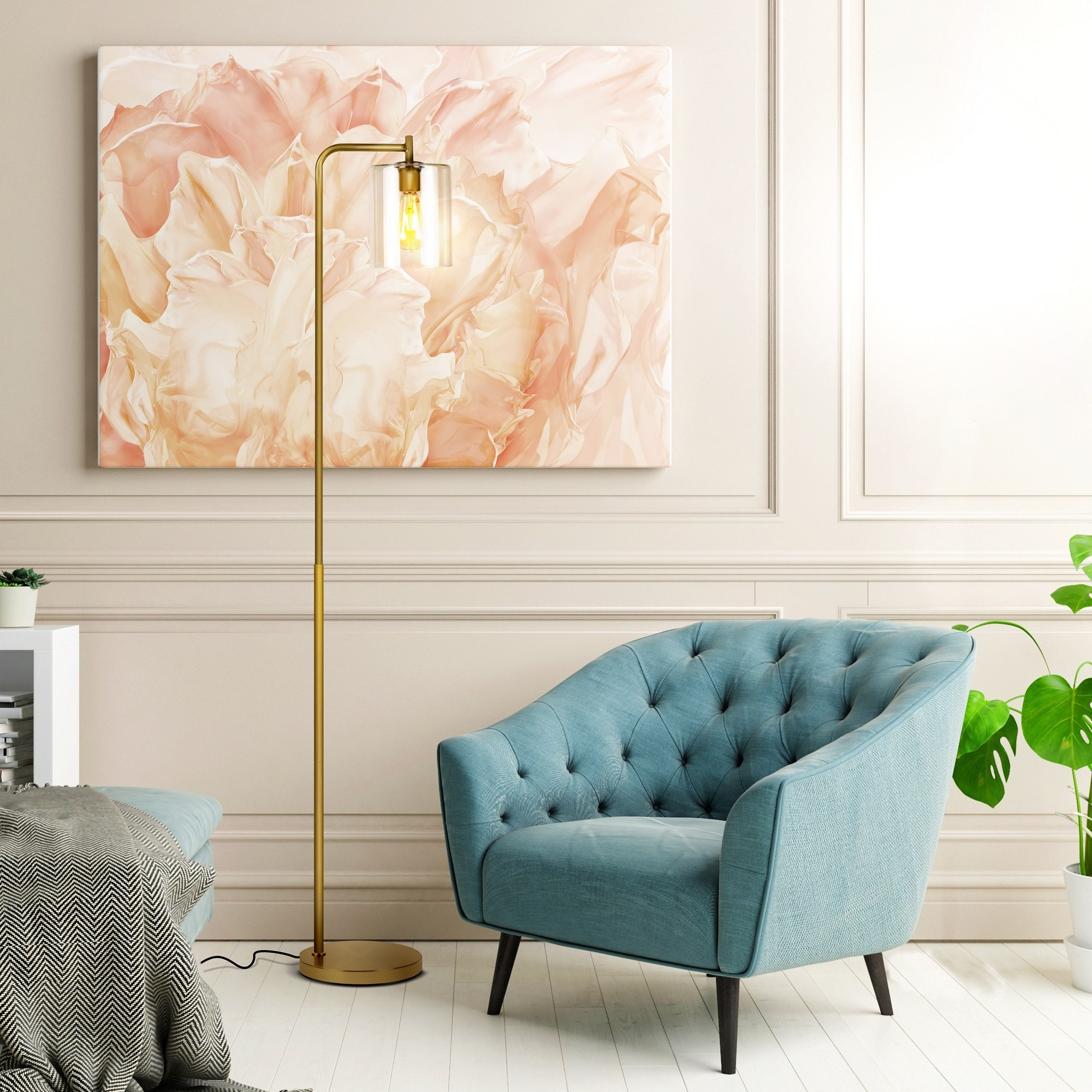 Brightech Elizabeth 66 in. Brass Industrial LED Floor Lamp with Glass Shade and Edison Bulb, Gold