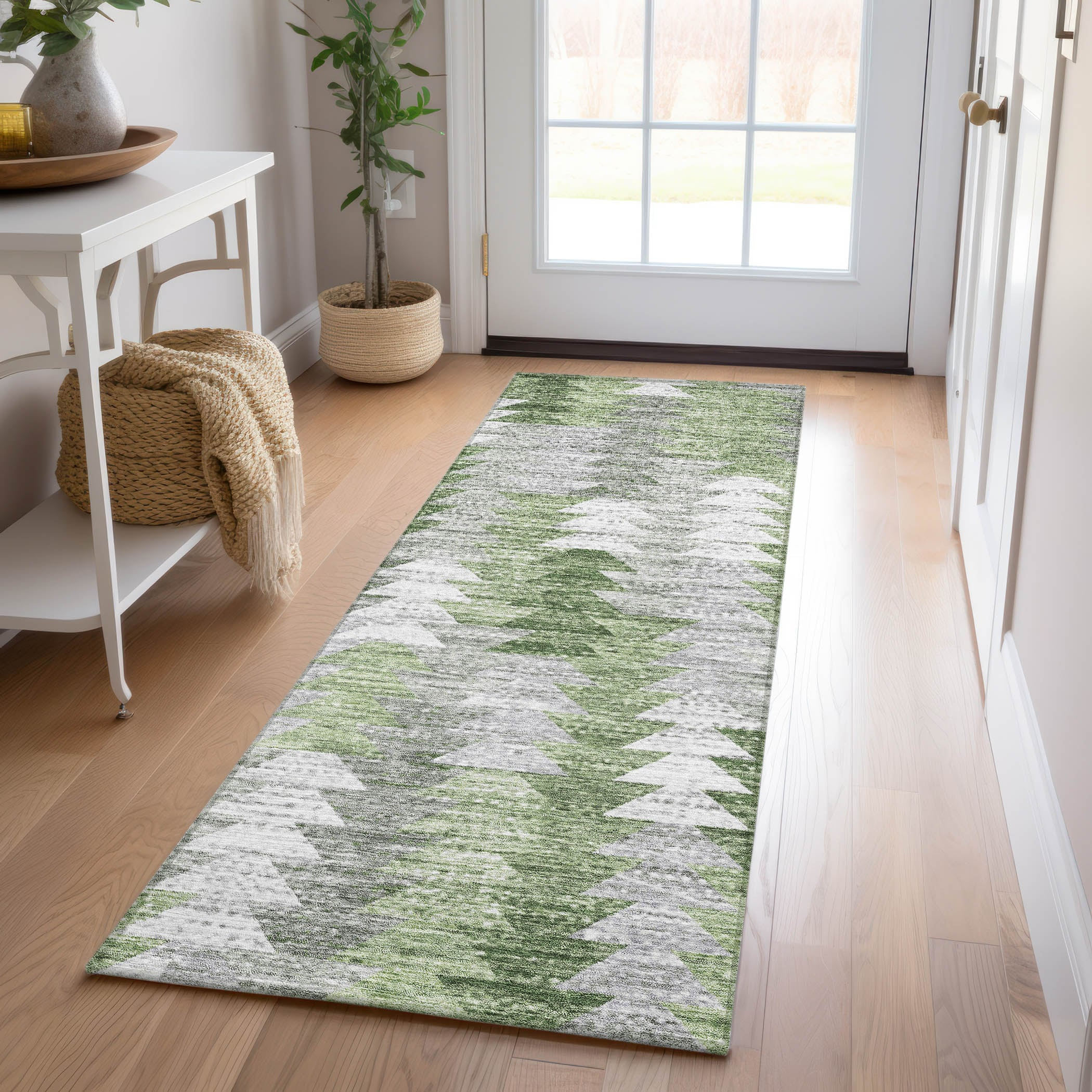 Addison Rugs Chantille ACN632 Green 2'3" x 7'6" Indoor Outdoor Hallway Runner Rug, Stain Resistant Washable Kitchen Area Carpet for Bathroom, Laundry and Bedroom Rug