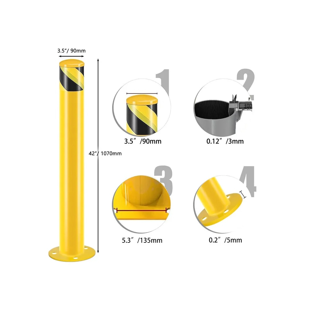 Safety Bollard Post, Steel Bollards,Parking Bollard, Yellow Powder Coated Safety Parking Barrier Post, for Traffic Sensitive Areas (2, 36"H*4.5"D)