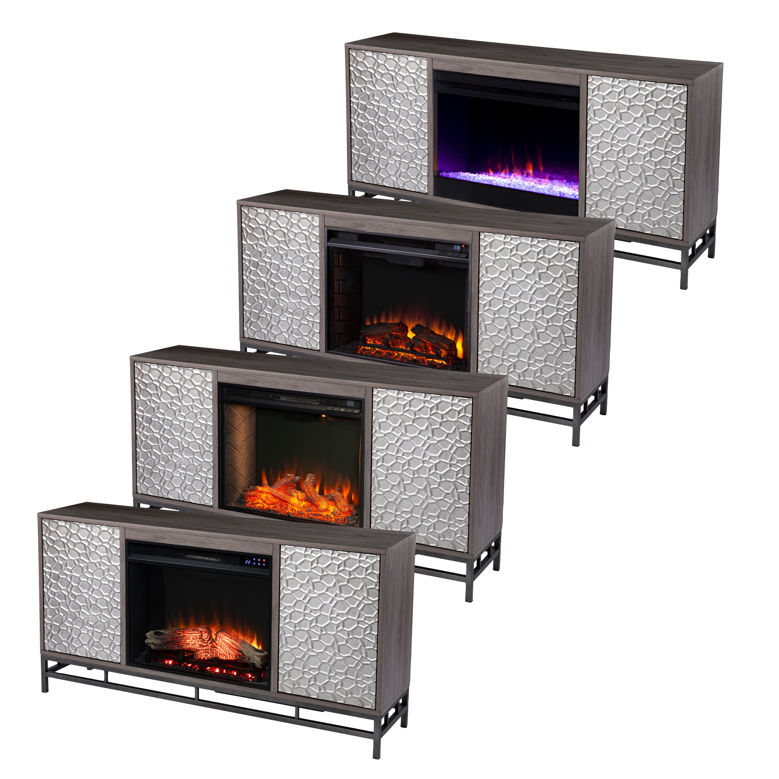 Hollesborne Color Changing Fireplace with Media Storage in Gray/Gunmetal Gray