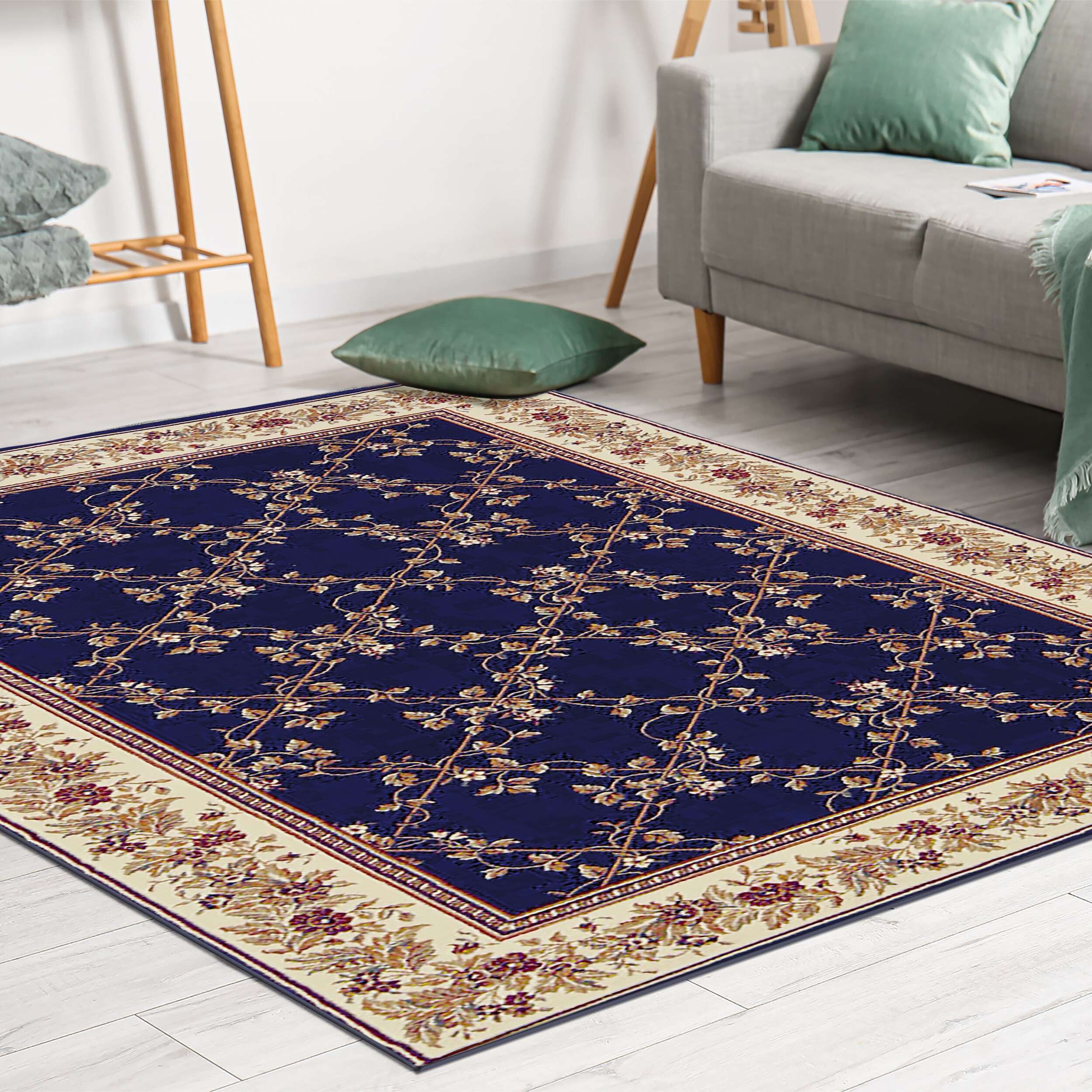 Radici Usa Noble Area Rug 1427 Navy Blue Floral Country 3' 3" x 5' 4" Rectangle