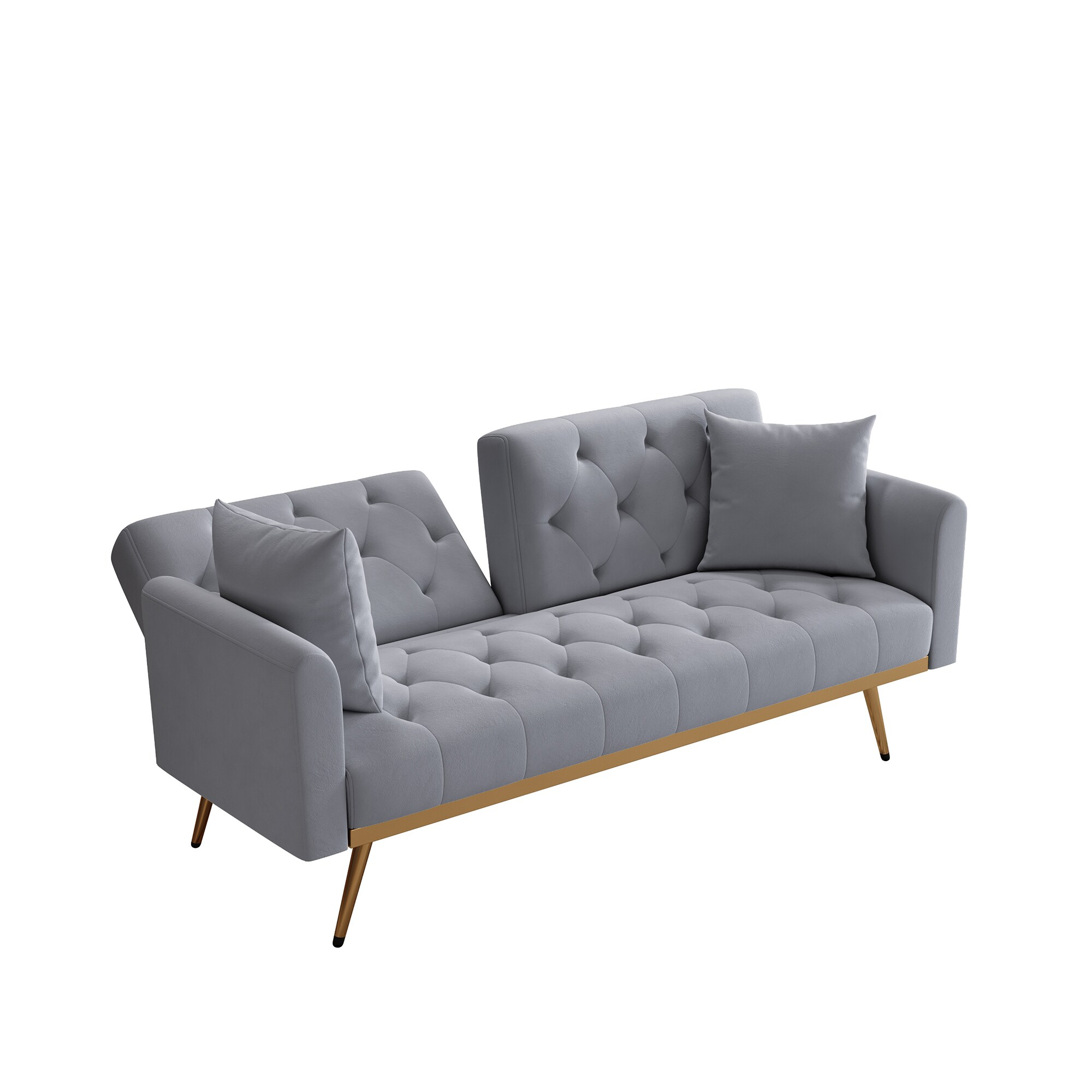 68.3" Gray Velvet Nailhead Sleeper Sofa with Throw Pillow