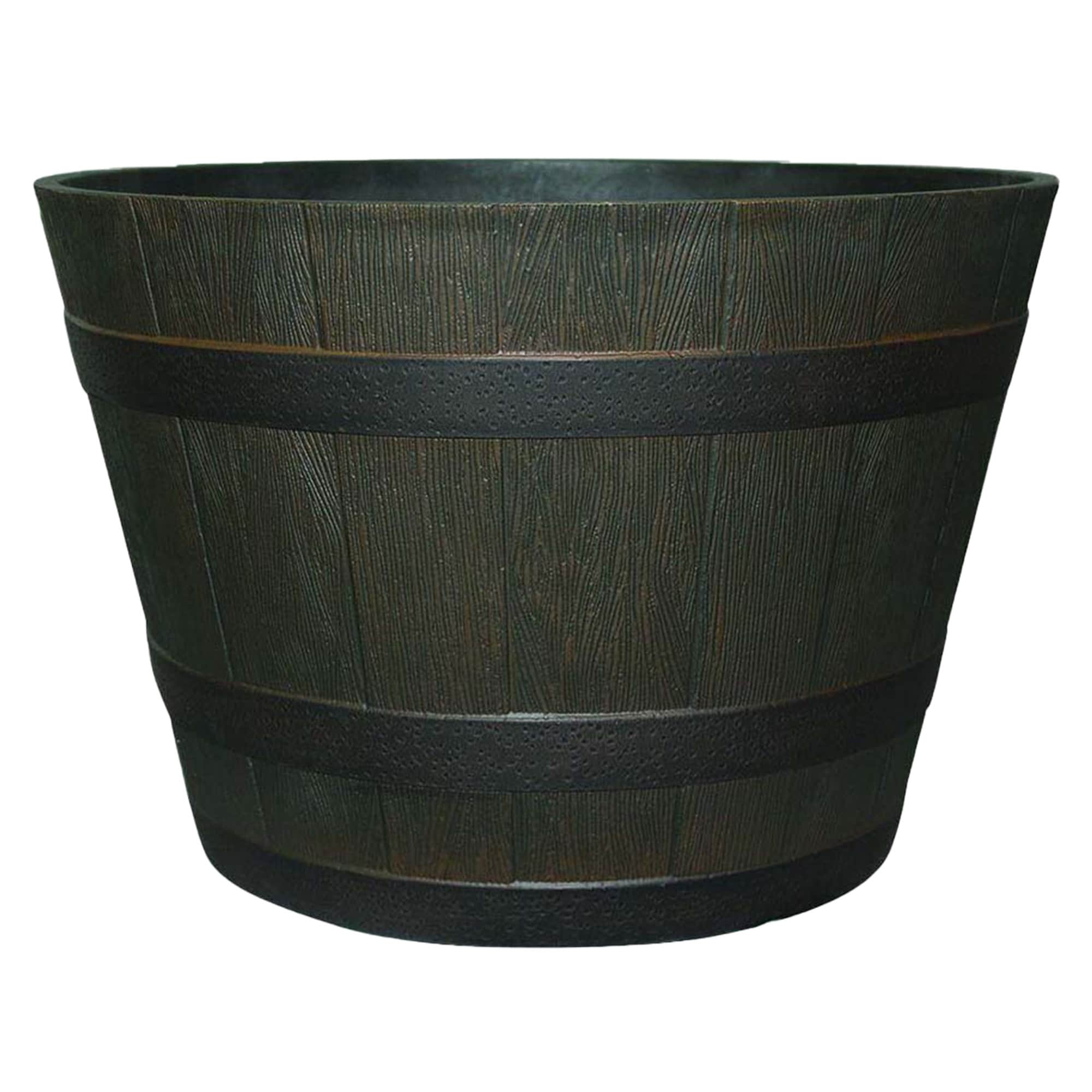 22.5" Brown Resin Whiskey Barrel Outdoor Planter with Wheels