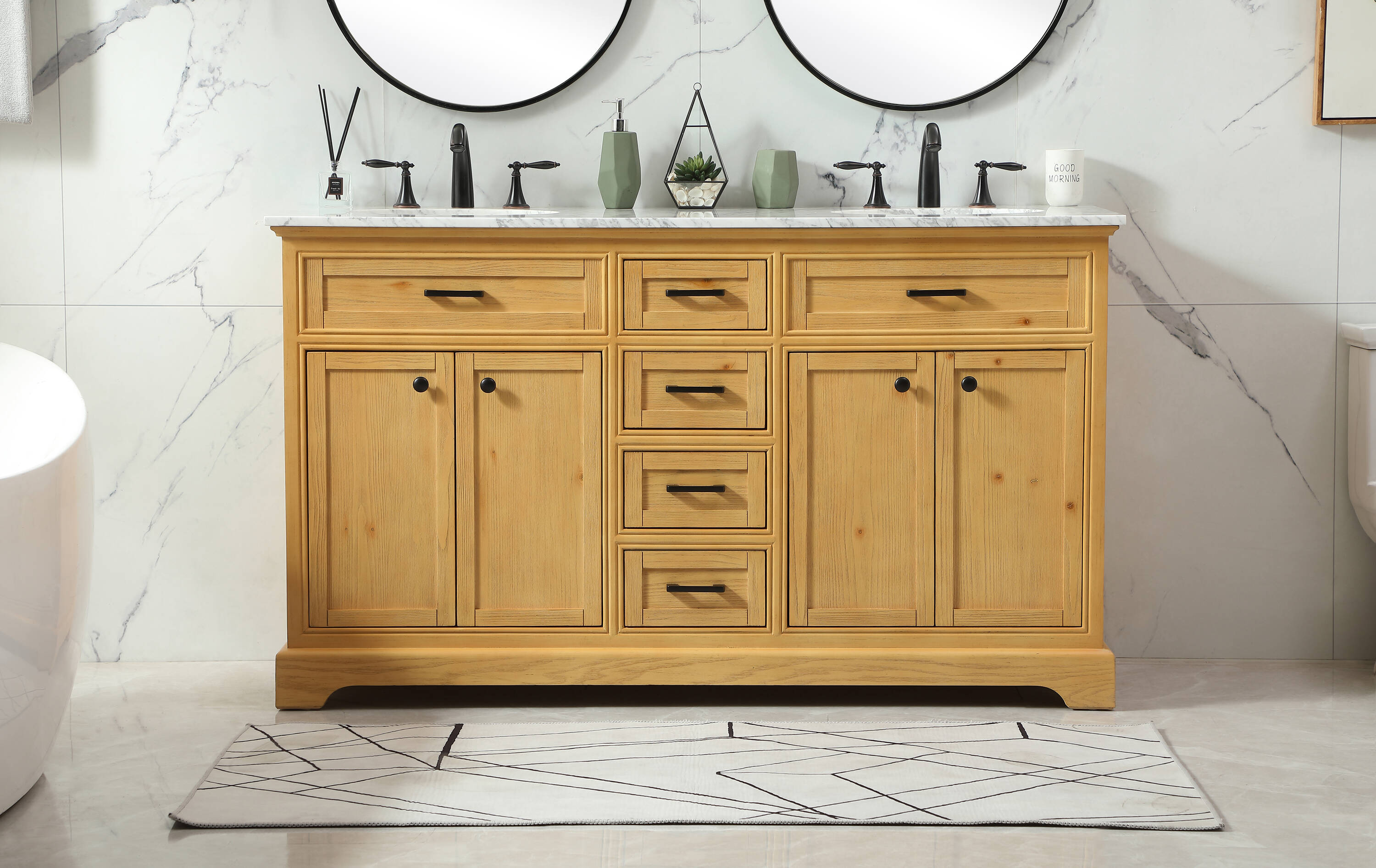 Elegant Decor Americana 60" Aluminum MDF Double Bathroom Vanity in Natural Wood