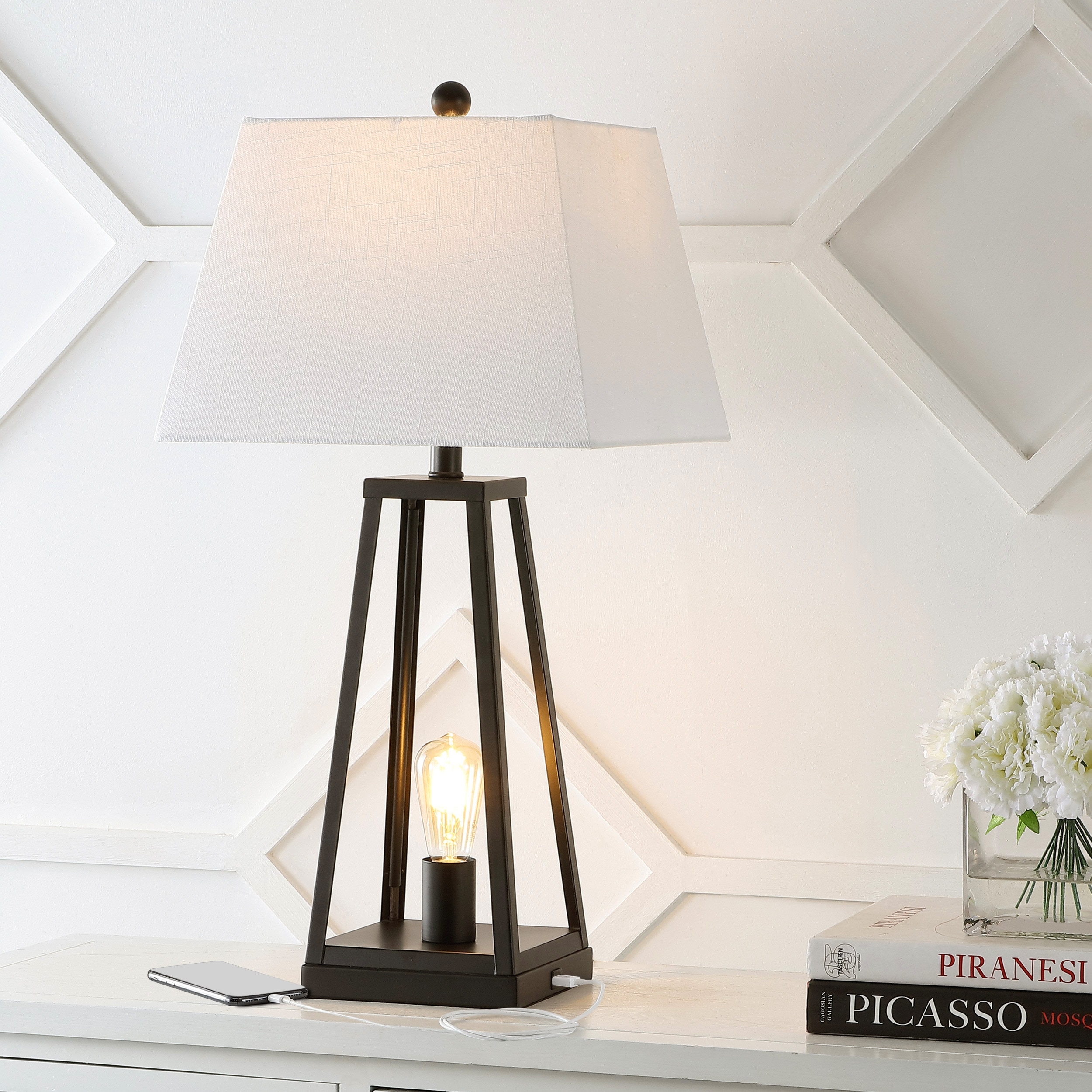 JONATHAN Y Noah 28.5" Classic Industrial Iron Nightlight LED Table Lamp with USB by JONATHAN  Y