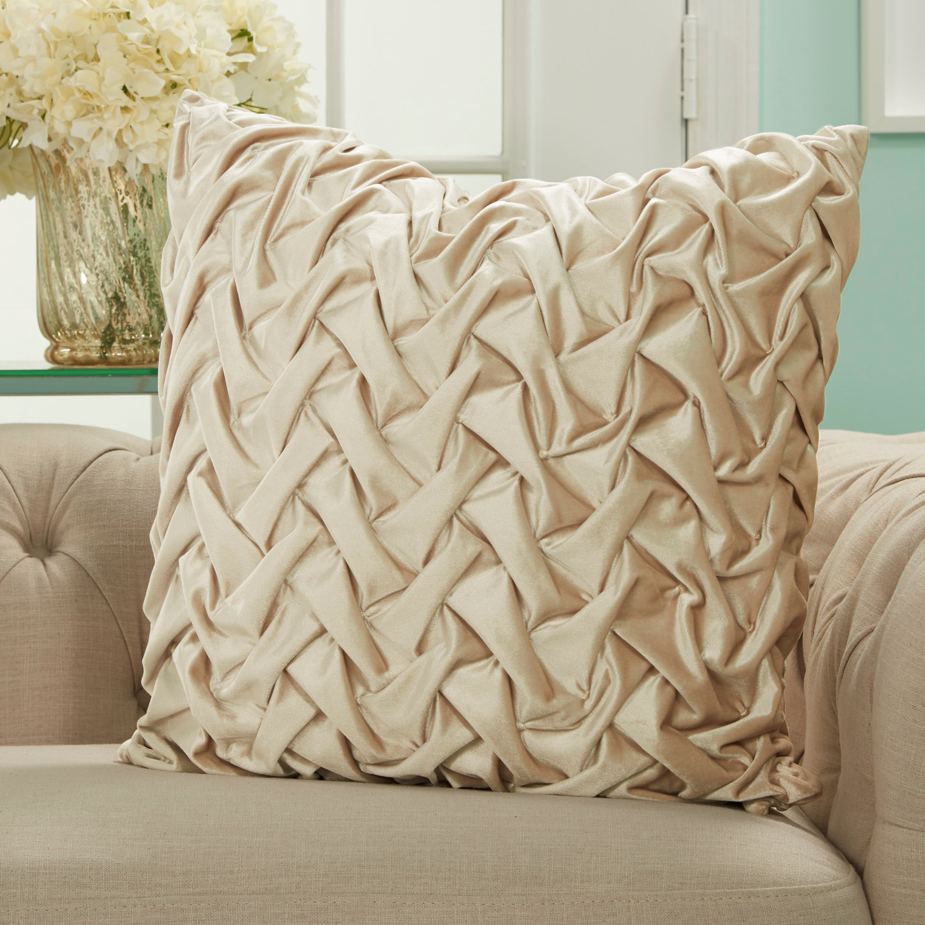 Nourison Life Styles Solid Beige Decorative Throw Pillow , 22" x 22"