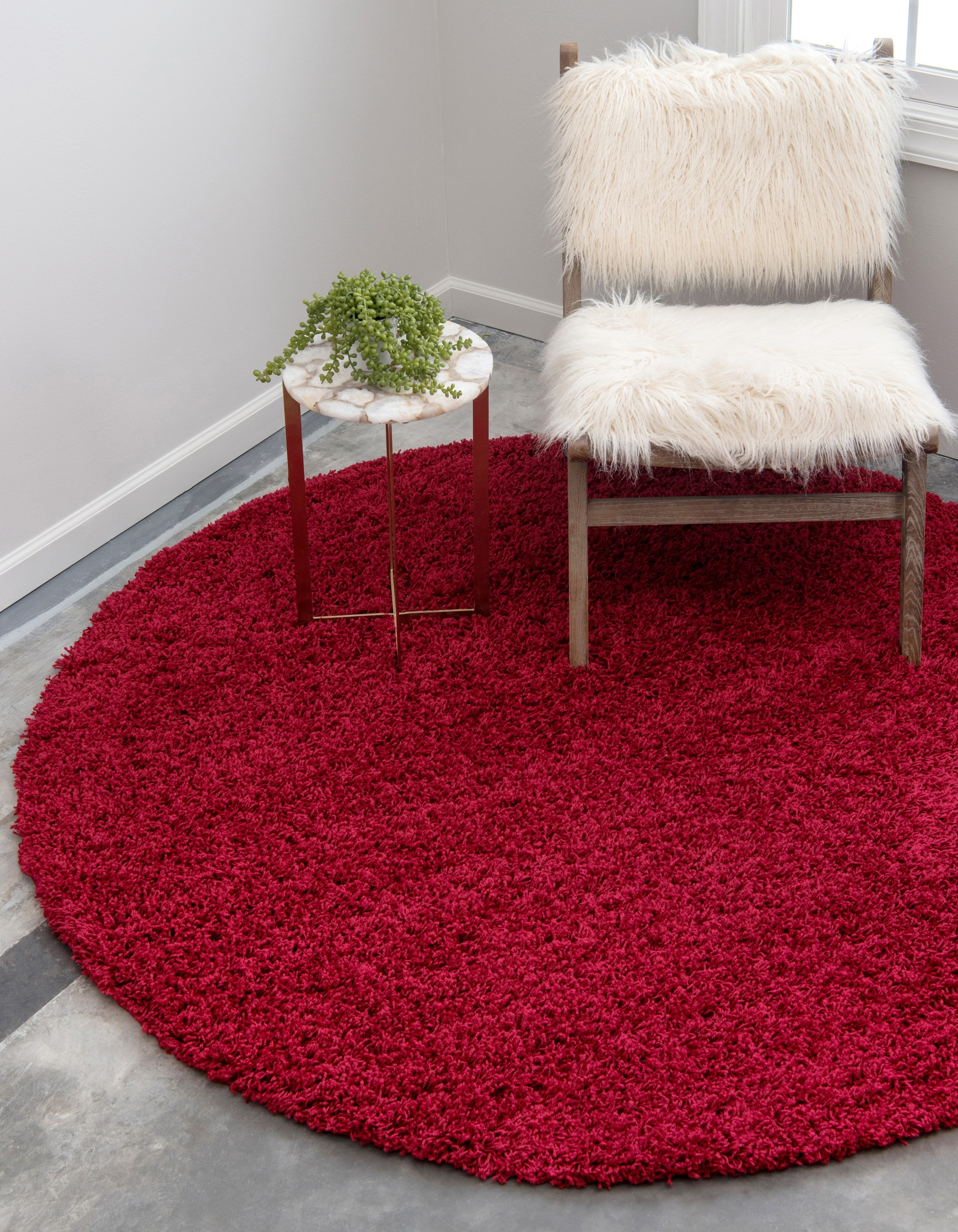Unique Loom Solid Shag Collection Area Rug (8' Round, Cherry Red)