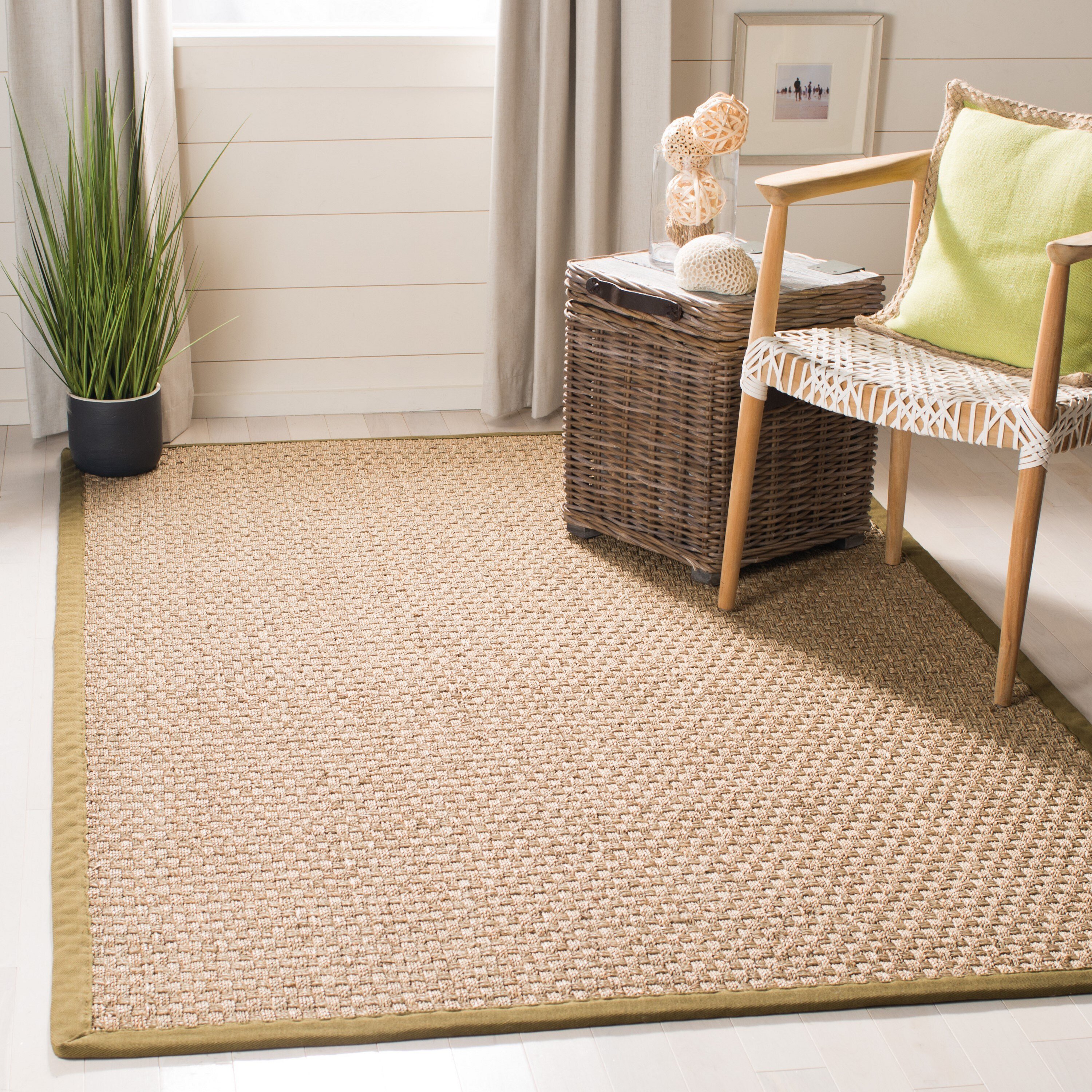 SAFAVIEH Natural Fiber Arbor Border Area Rug, Natural/Olive, 6' x 9'