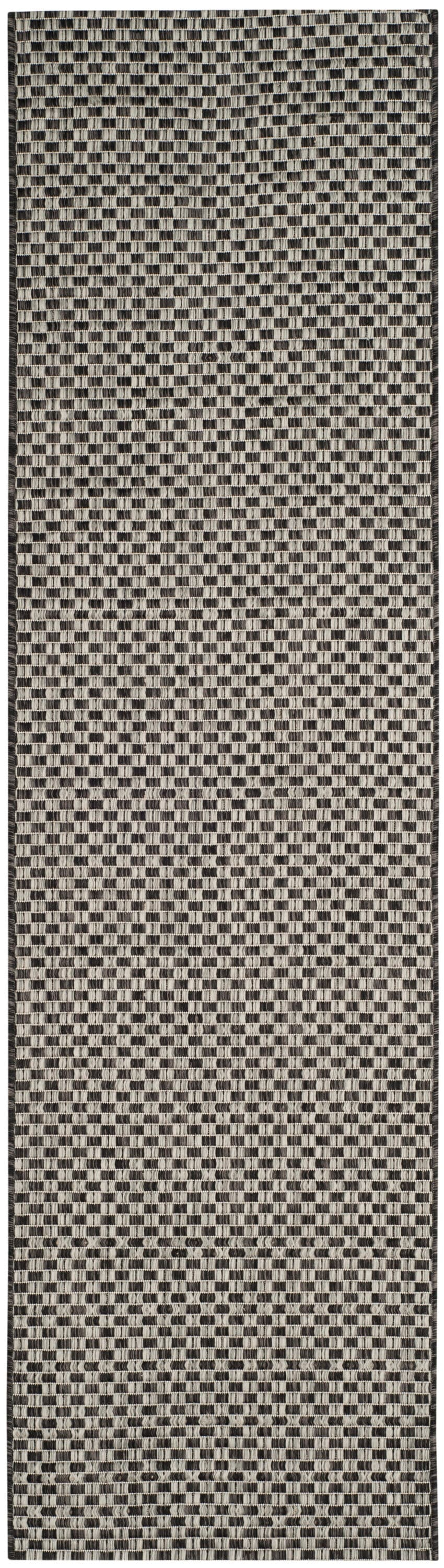 SAFAVIEH Courtyard Blair Checkered Indoor/Outdoor Runner Rug, Black/Light Grey, 2'3" x 14'