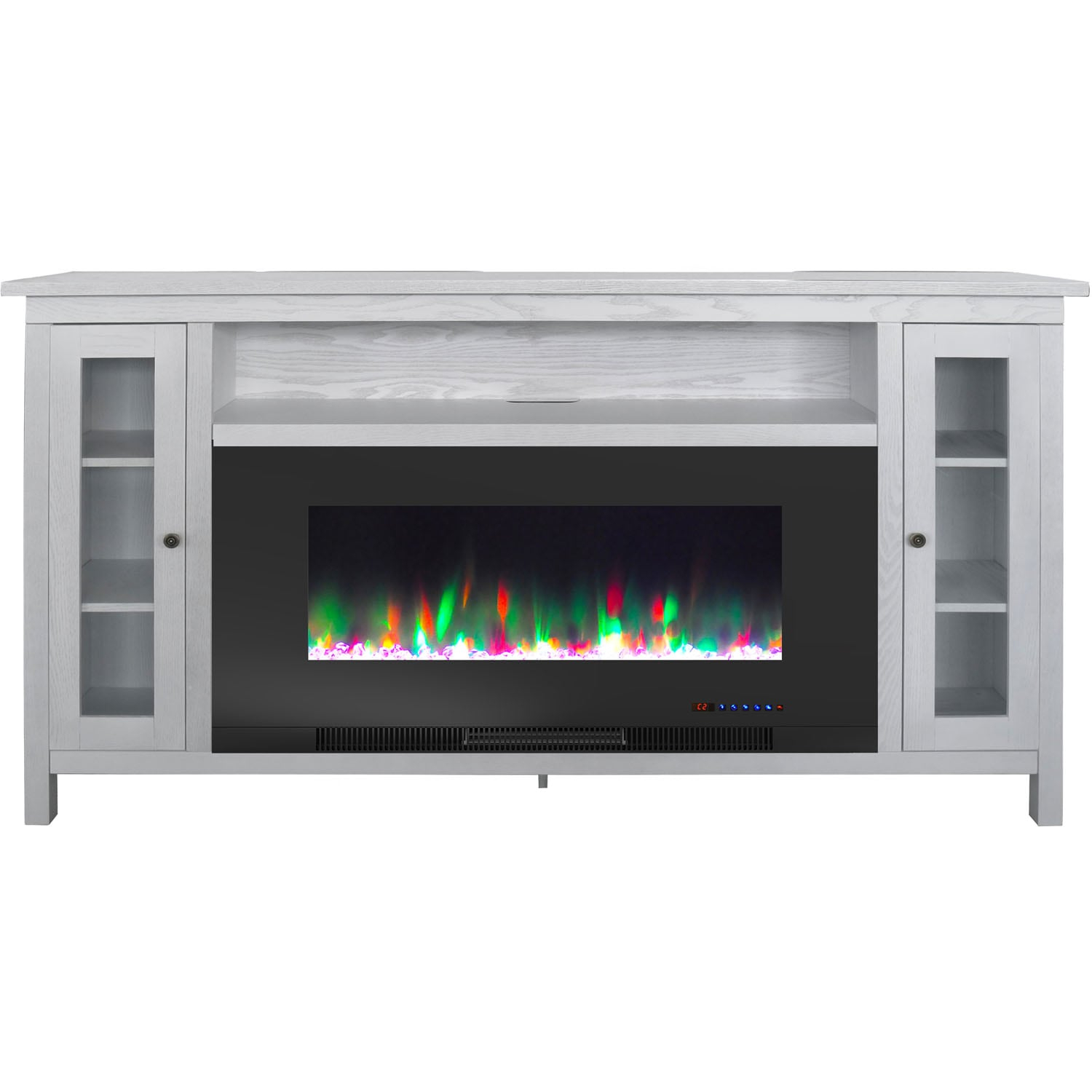 Cambridge Somerset 70-In. White Electric Fireplace TV Stand with Multi-Color LED Flames, Crystal Rock Display, and Remote Control