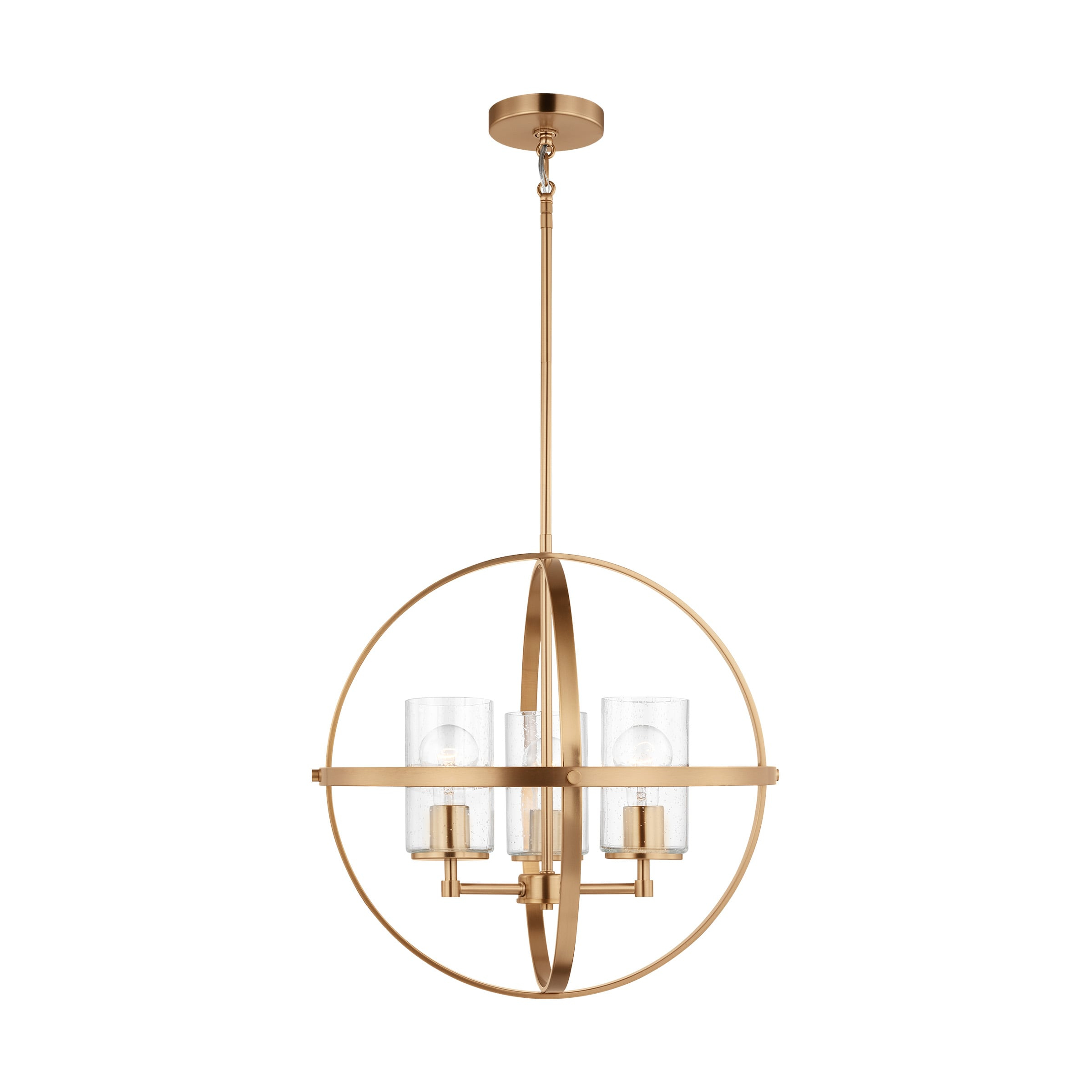Alturas 3-Light Satin Brass Modern Dining Room Hanging Globe Chandelier with Clear Seeded Glass Shades