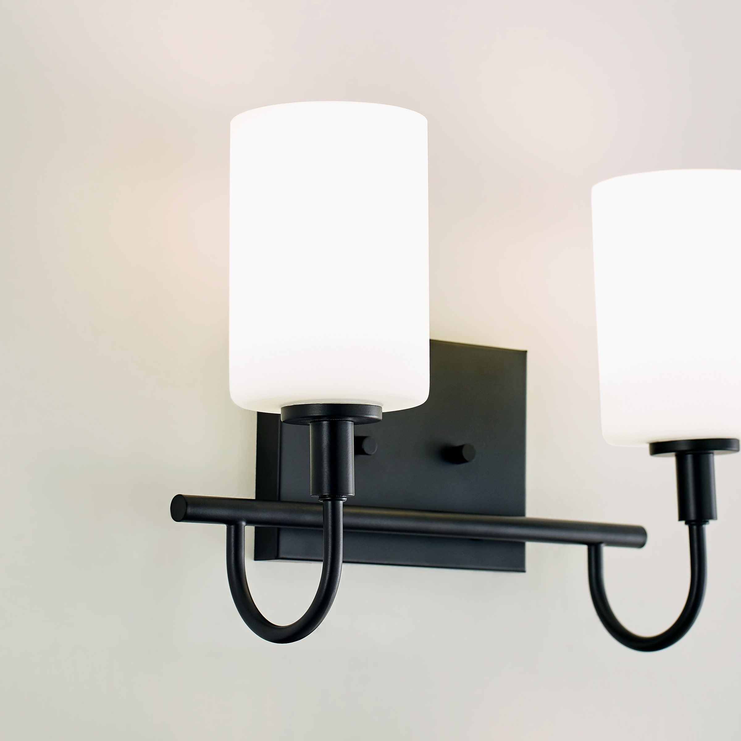 Midnight Black 2-Light Wall Sconce with Etched Glass Shades