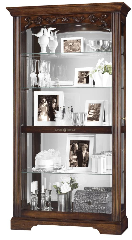 Hartland Traditional Brown Lighted Curio Cabinet with Adjustable Glass Shelves