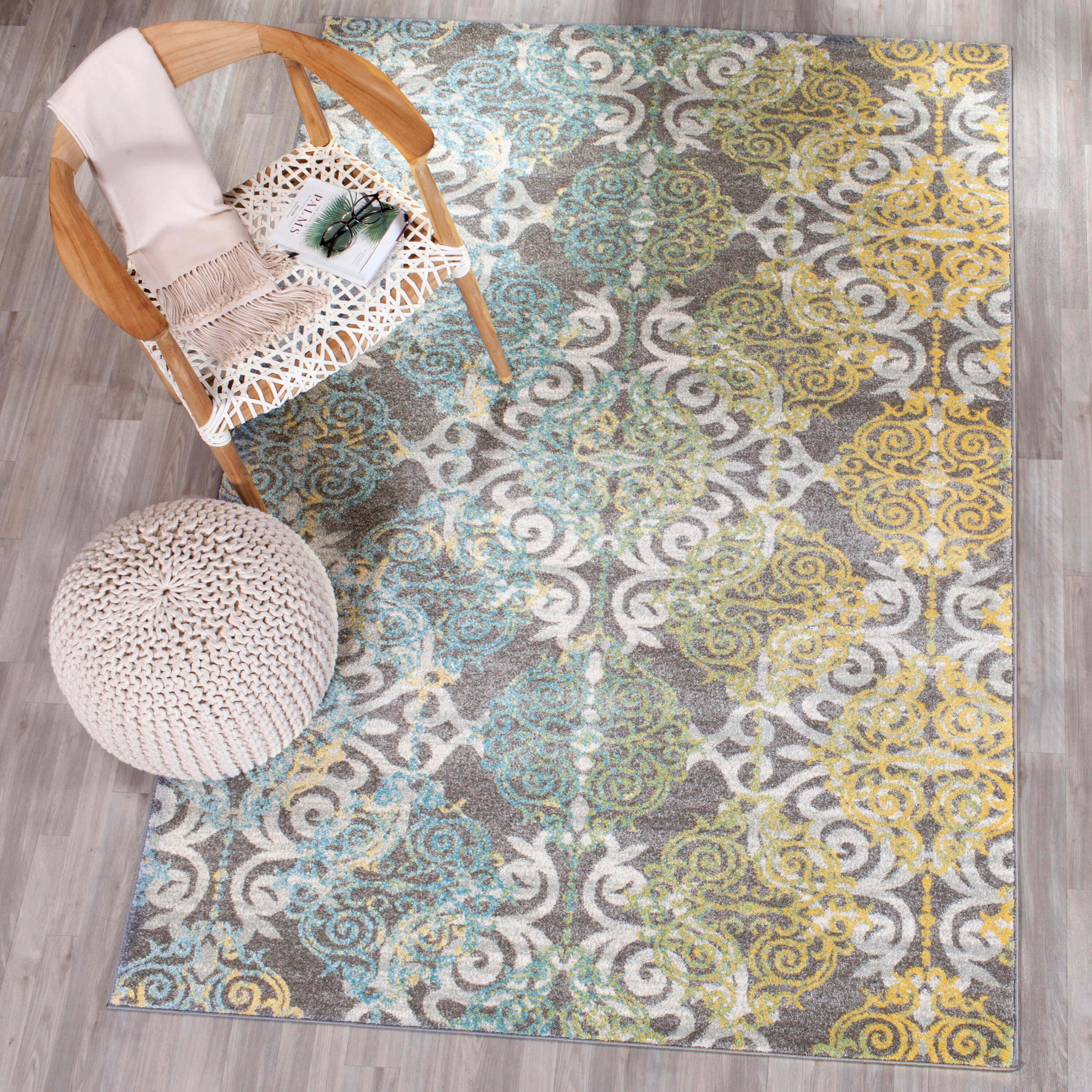SAFAVIEH Evoke Keith Damask Area Rug, Grey/Ivory, 11' x 15'