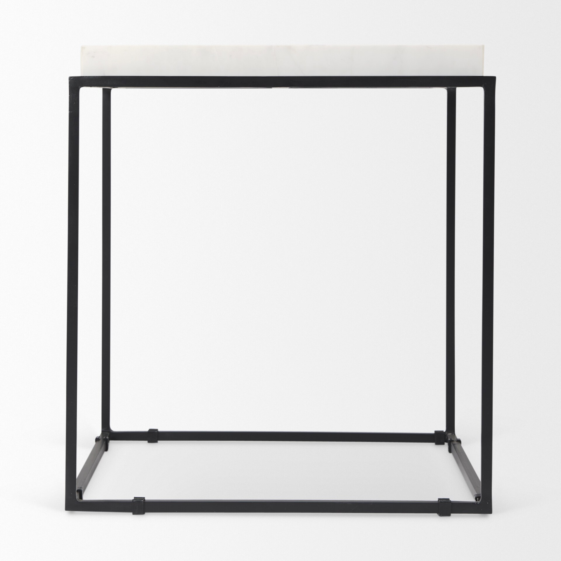Regal Elegance White Marble & Matte Black Metal Square End Table