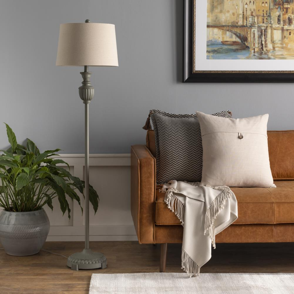 Elgood 59" Black and Gray Resin Floor Lamp with Linen Shade