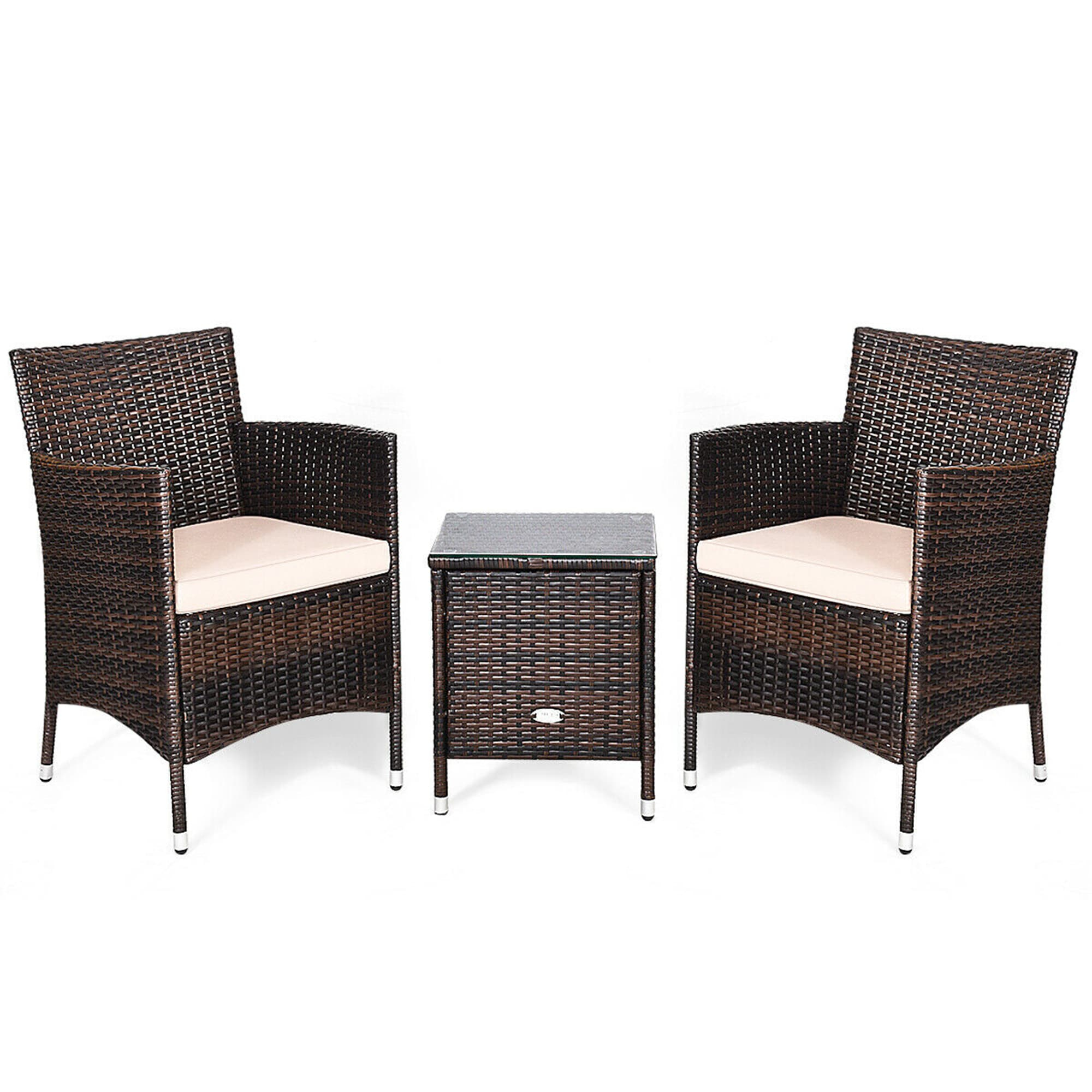 Topcobe 3 Piece Patio Conversation Set Outdoor Rattan Wicker Furniture Set with Coffee Table & Chairs Patio Bistro with Seat Cushions for Garden Balcony Backyard Poolside