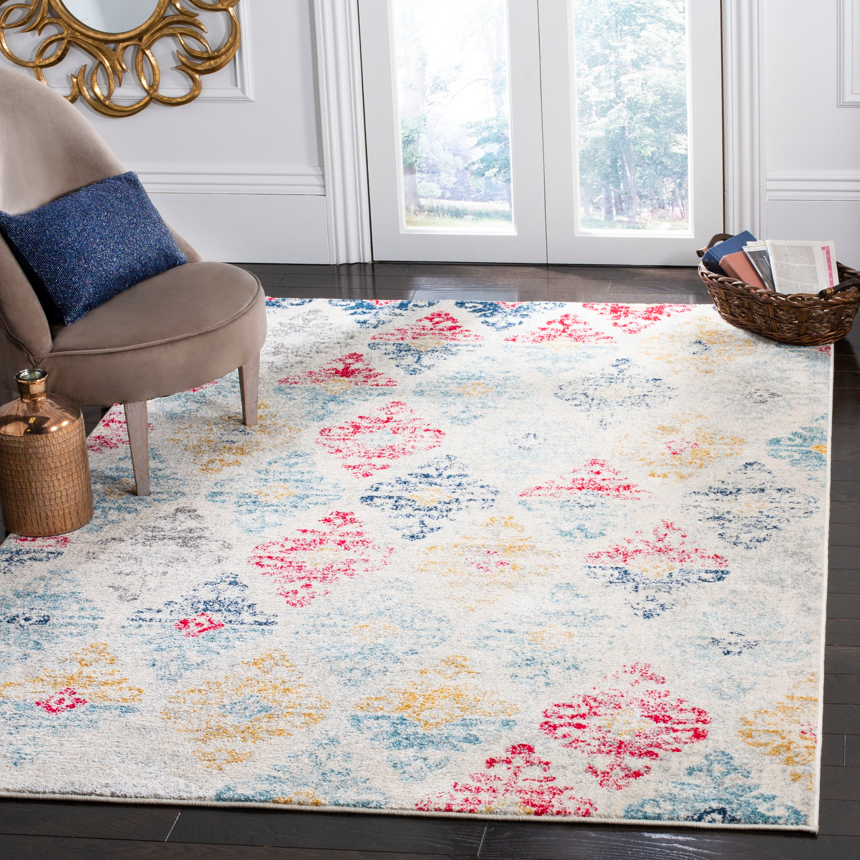 SAFAVIEH Madison Darin Vintage Damask Area Rug, Ivory/Blue, 3' x 5'