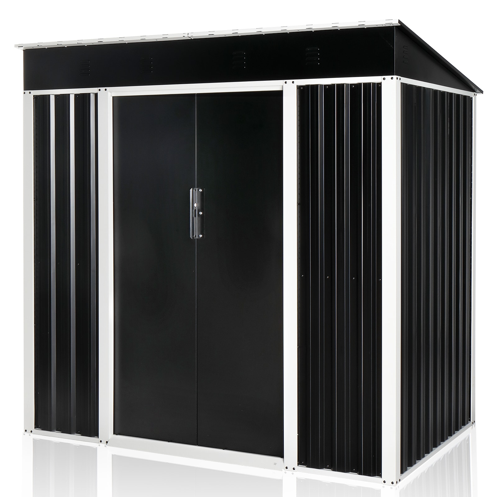 6x4 FT Black Galvanized Iron Outdoor Storage Shed with Sliding Doors