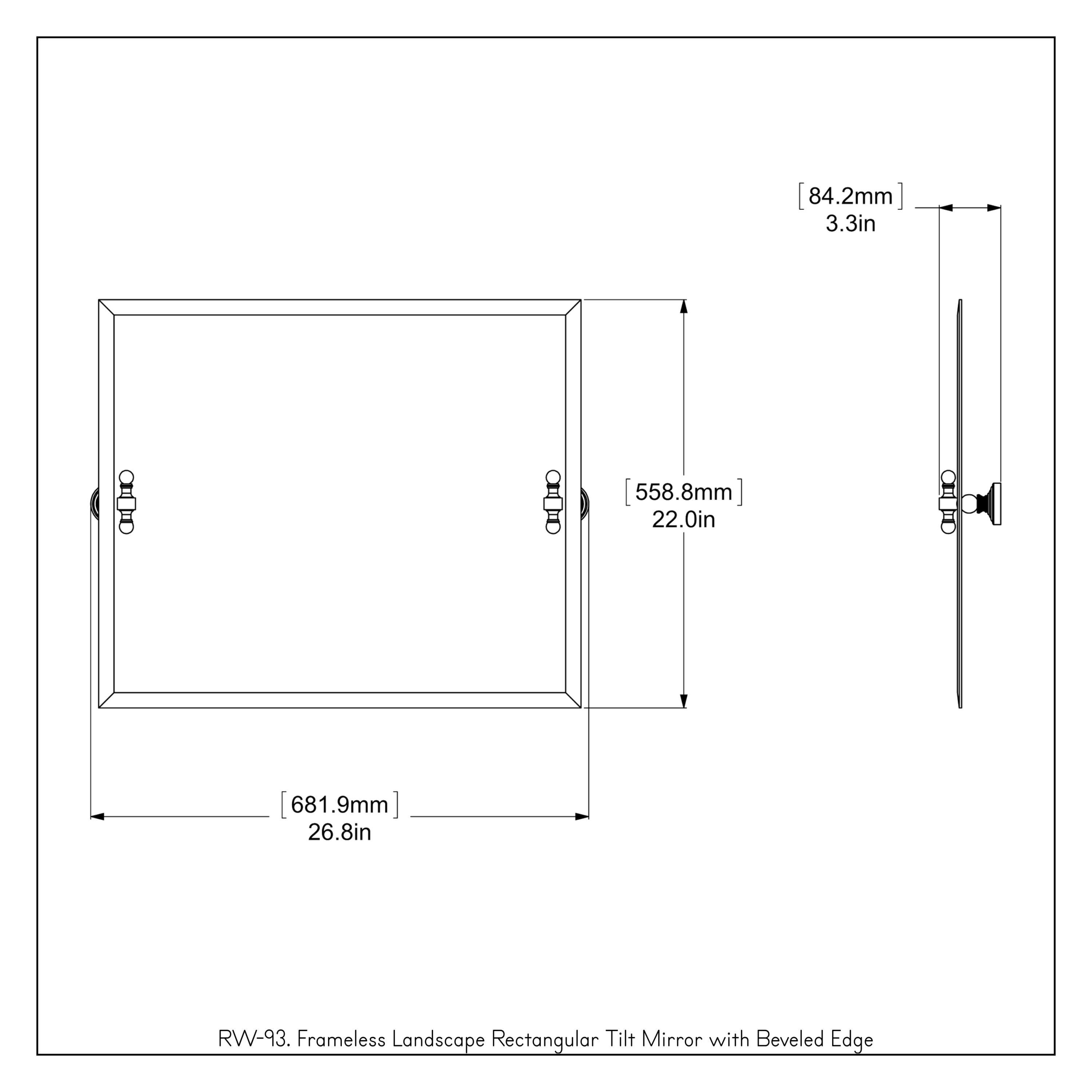 Frameless Rectangular Beveled Edge Tilt Mirror, 21x26 in, Antique Pewter
