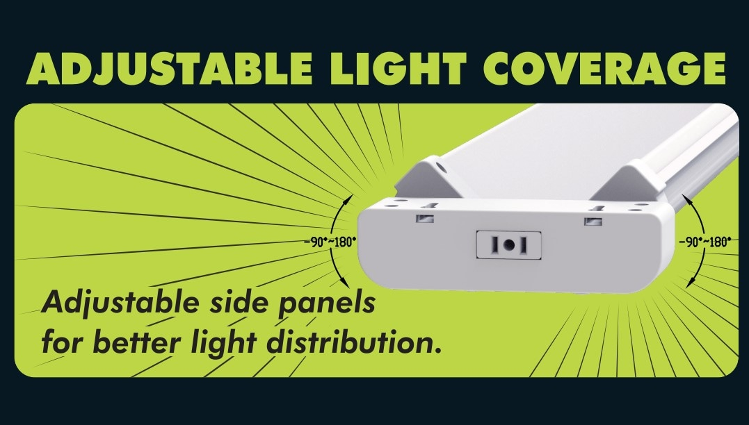 Green Watt 4-FT 100W LED Shop Light, Adjustable Light Panels, White Metal Construction
