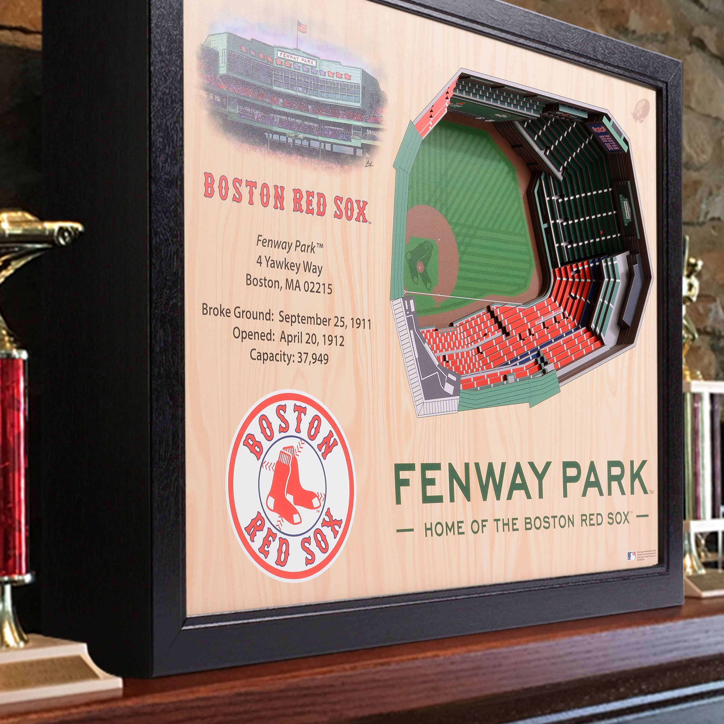 StadiumViews Boston Red Sox YouTheFan MLB Boston Red Sox 25-Layer StadiumViews 3D Wall Art - Fenway Park YouTheFan Brown Floater frame 19.5-Inches H x 25.5-Inches W Sports 3D art