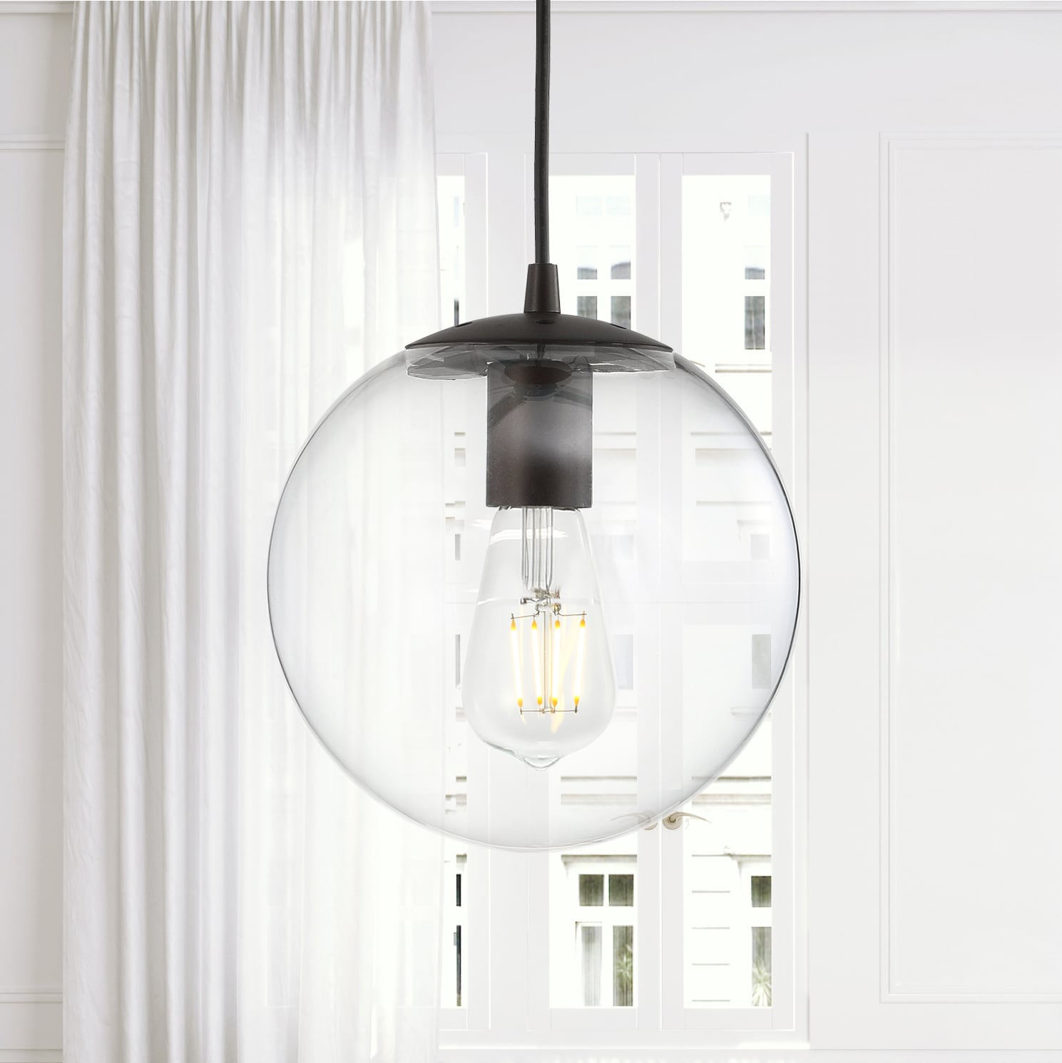 Bleecker 7.75" Metal/Glass Globe LED Pendant, Clear/Oil Rubbed Bronze