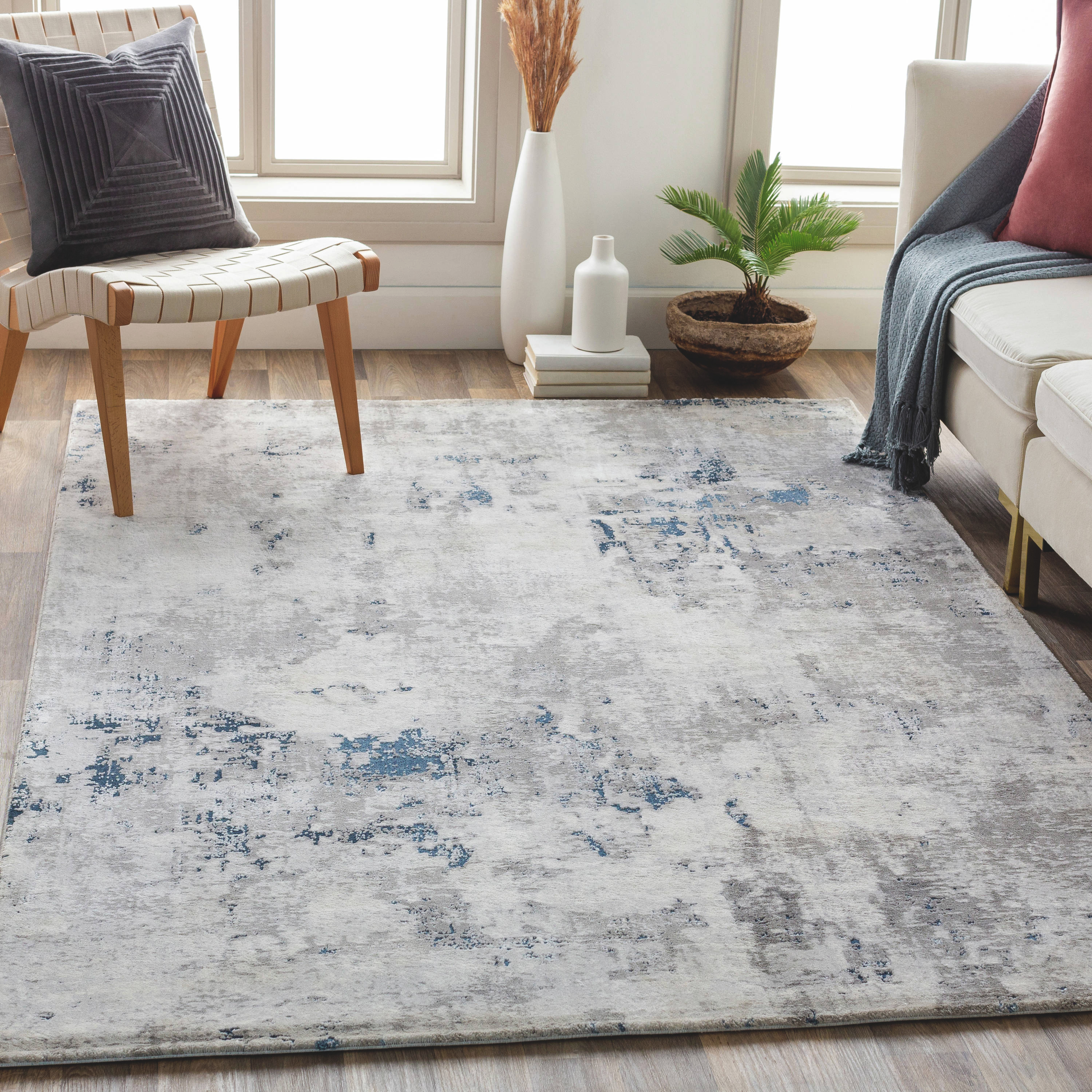 Aisha Blue Rectangular Reversible Washable Synthetic Rug