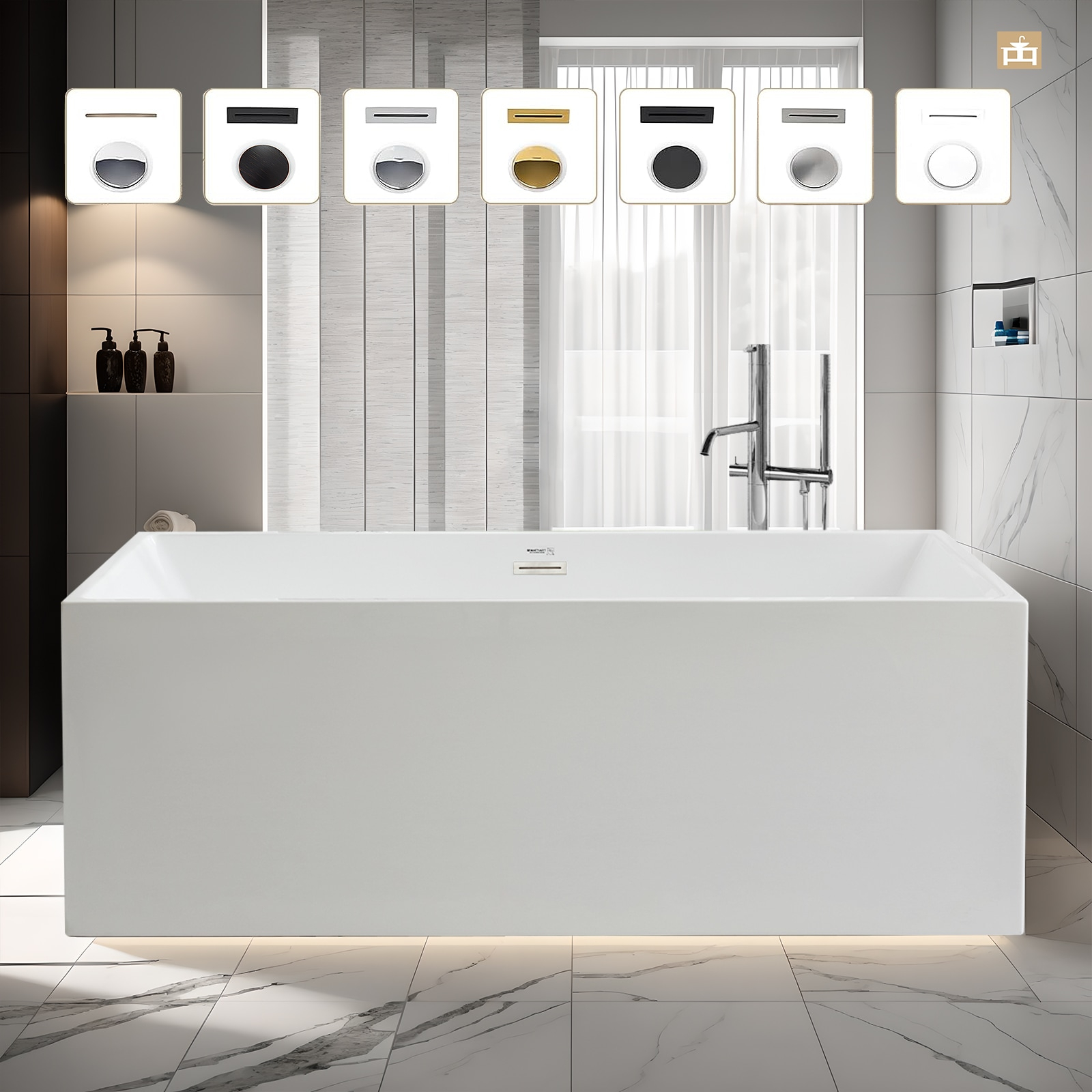 Vanity Art 67" Acrylic Freestanding Soaking Bathtub with Overflow and Pop-up Drain