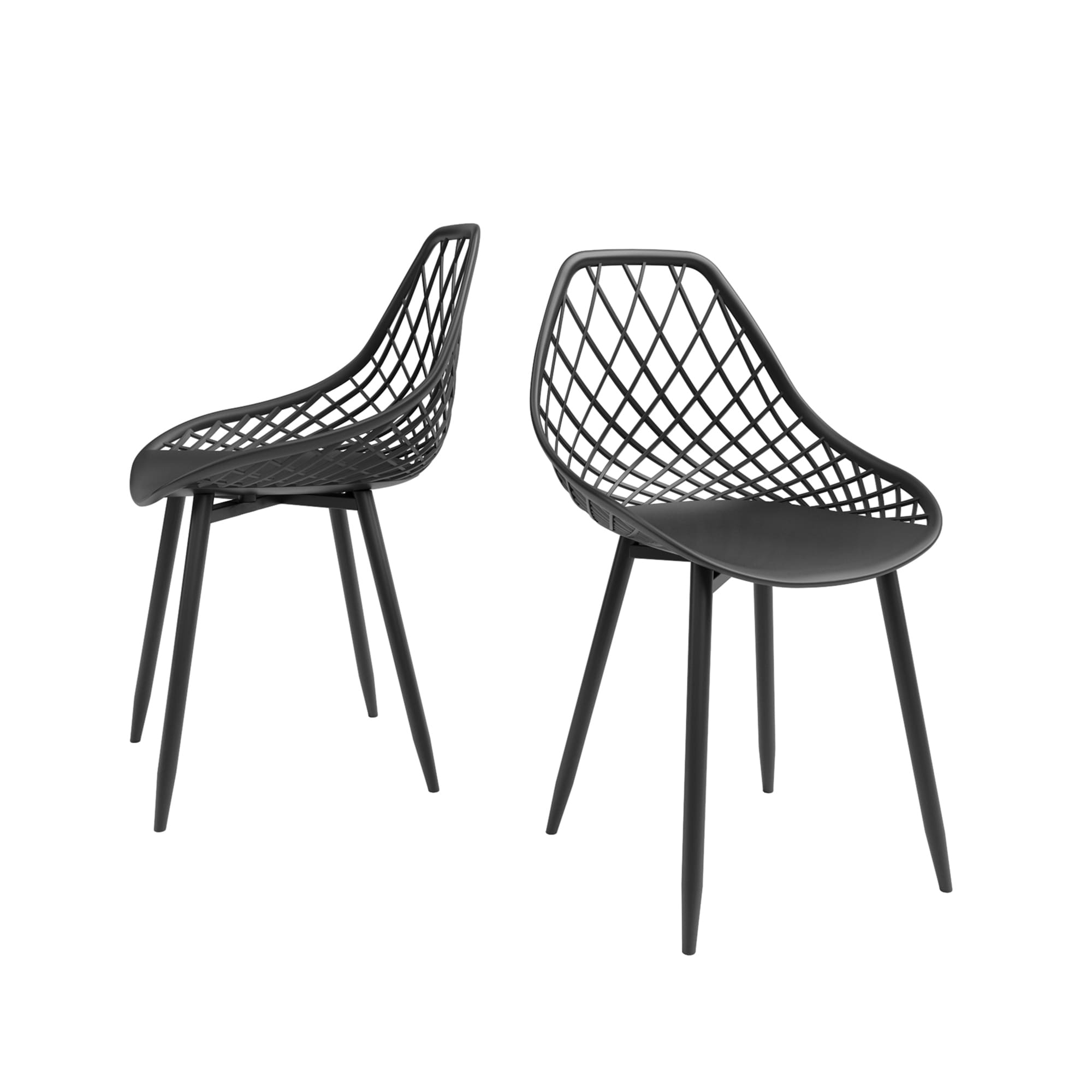Kurv™ Series Mid-Century Modern Design Bistro Table + Kurv™ Dining Chair Set of 2 - Black