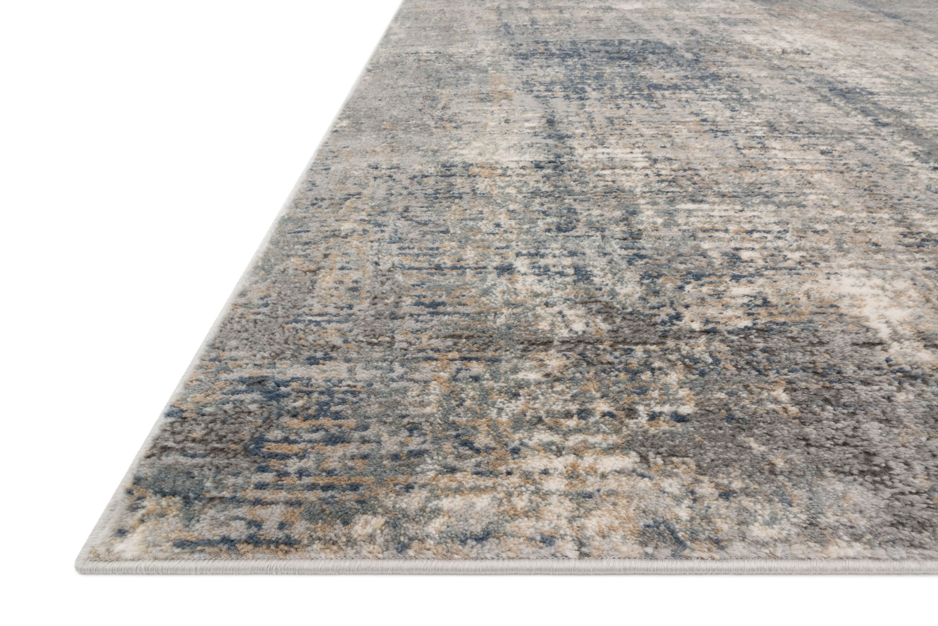 Teagan Blue and Gray Abstract Synthetic Rectangular Rug