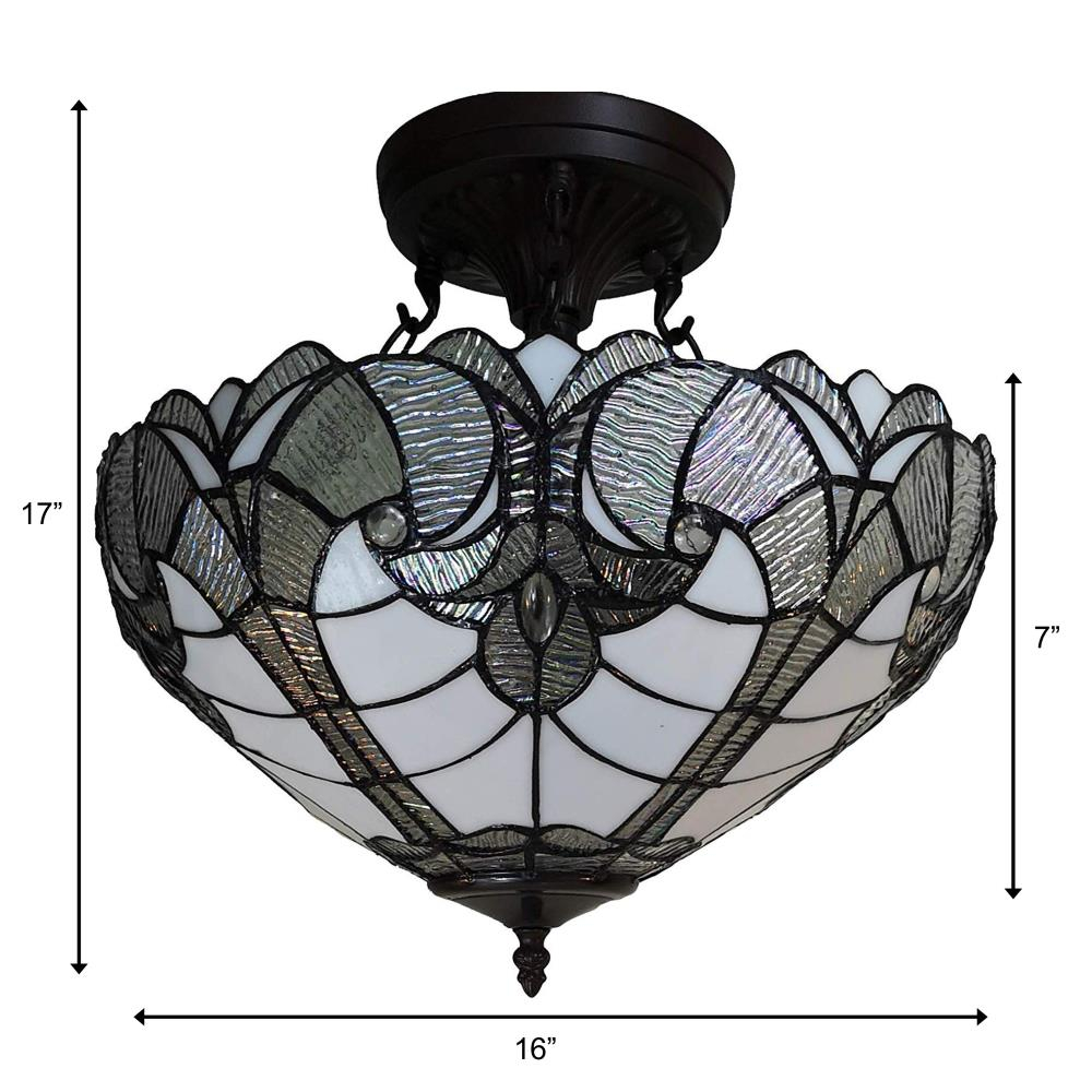 Tiffany Style 2 Light Vintage Semi-Flush Ceiling Lamp - 16" Wide