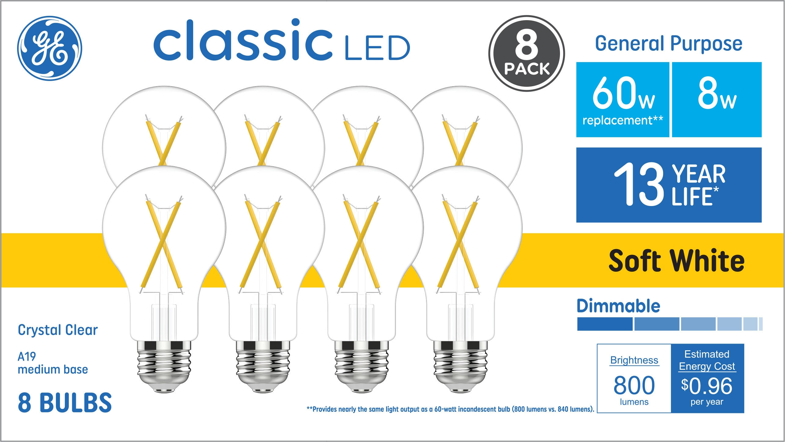 GE CLASSIC LED BULB 8 BULBS