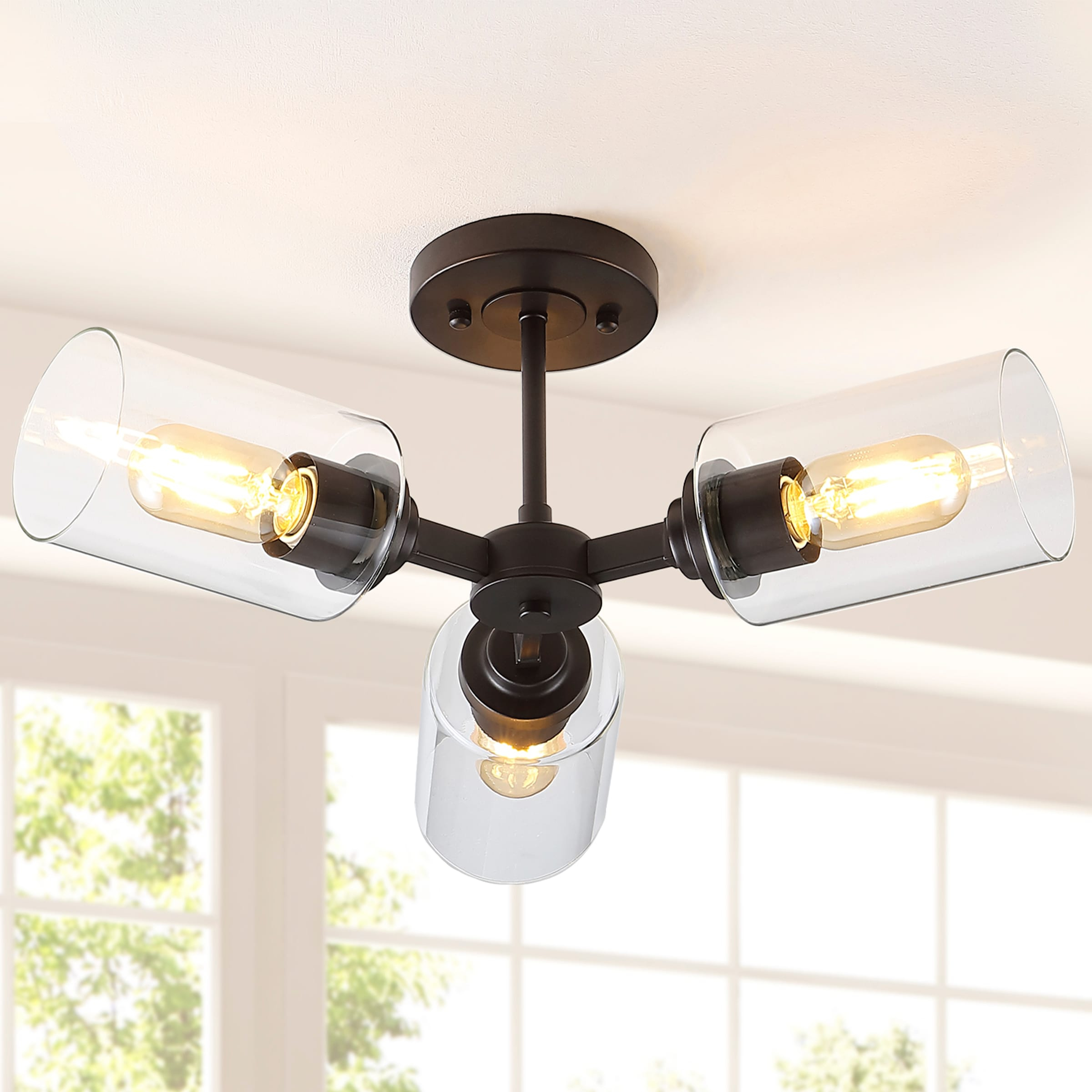 JONATHAN  Y Jaymes 20" Iron Cylinder Industrial Transitional 1 -Light 20.0-in Oil rubbed Bronze Semi Flush Mount Light