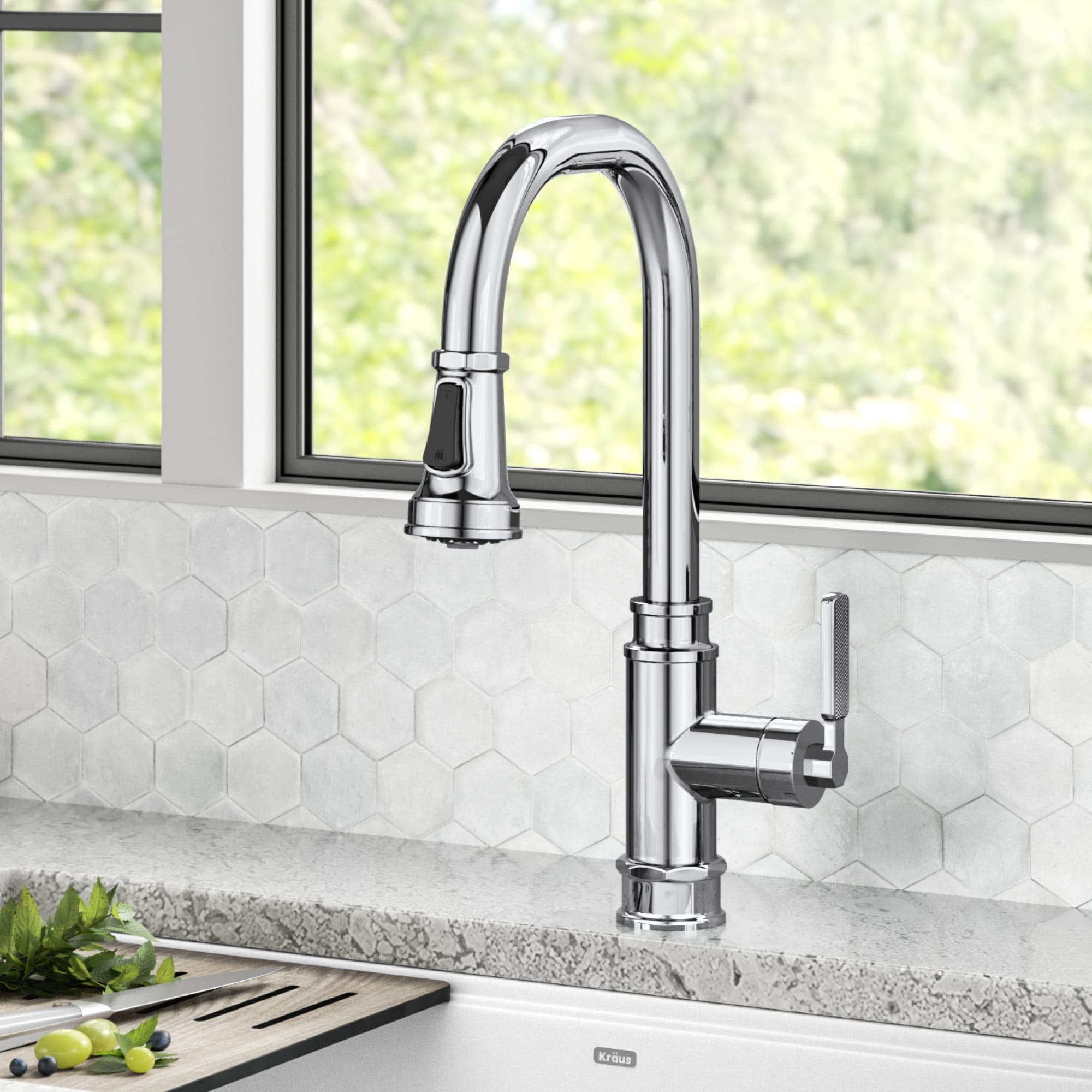 KRAUS Allyn Transitional Industrial Pull-Down Single Handle Kitchen Faucet in Chrome