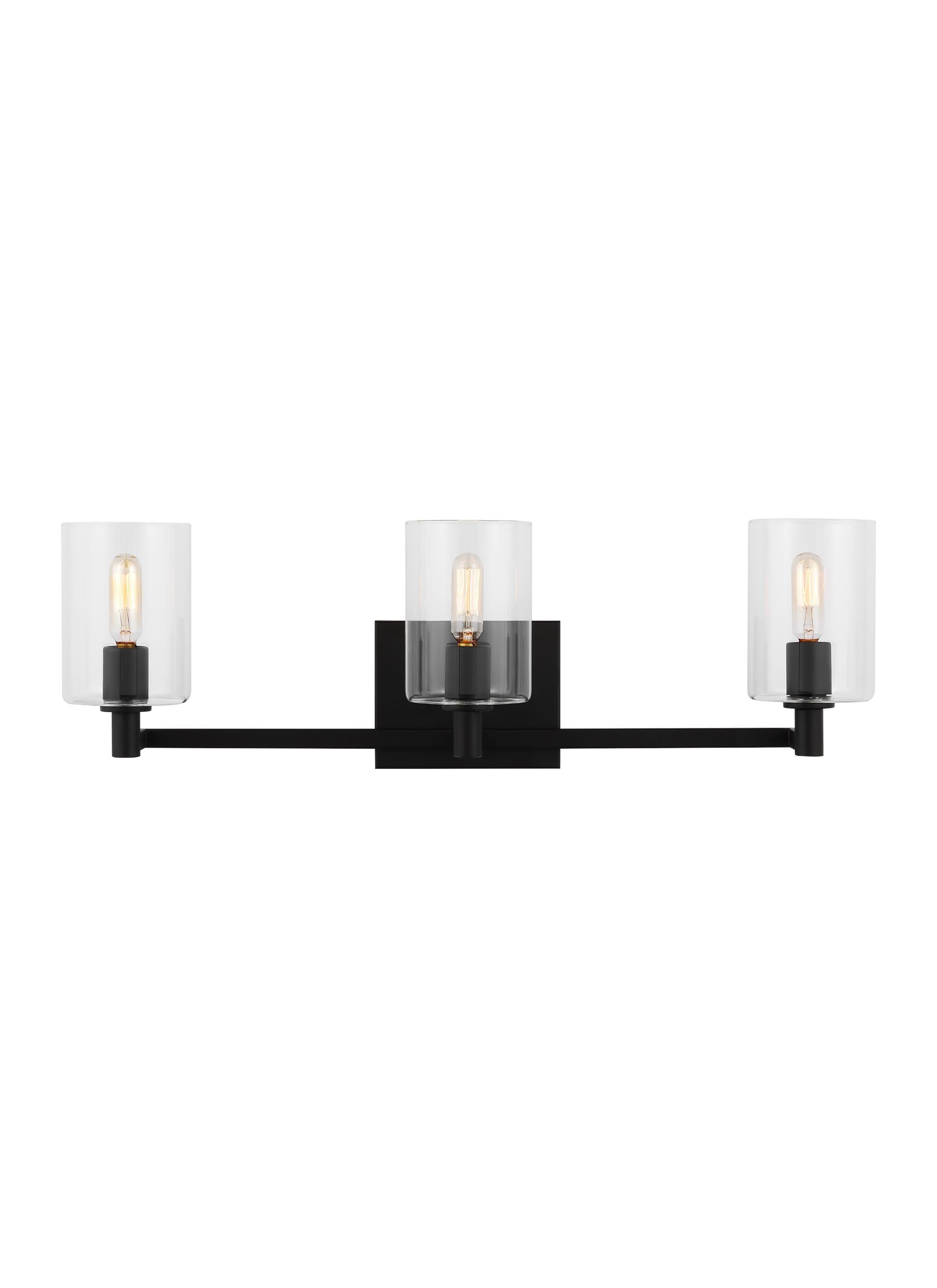 Fullton Midnight Black 3-Light Vanity with Clear Glass Cylinder Shades
